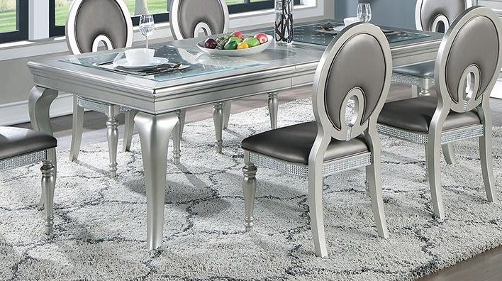 Poundex Silver Rectangle Dining Table