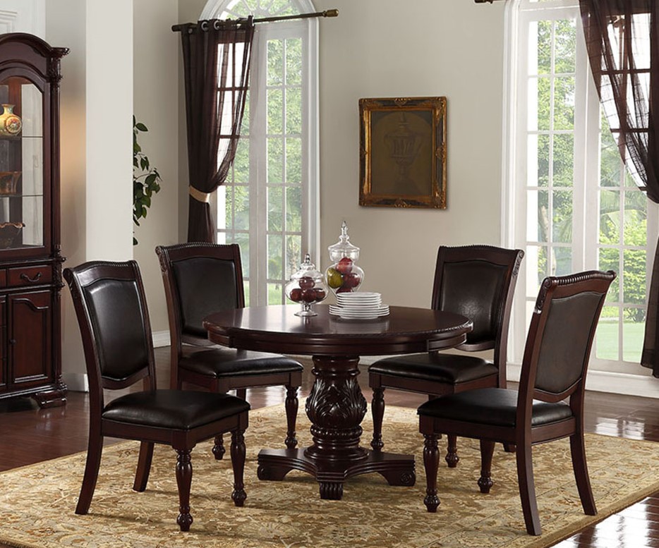 Poundex Cherry Wood 5pc Dining Room Set