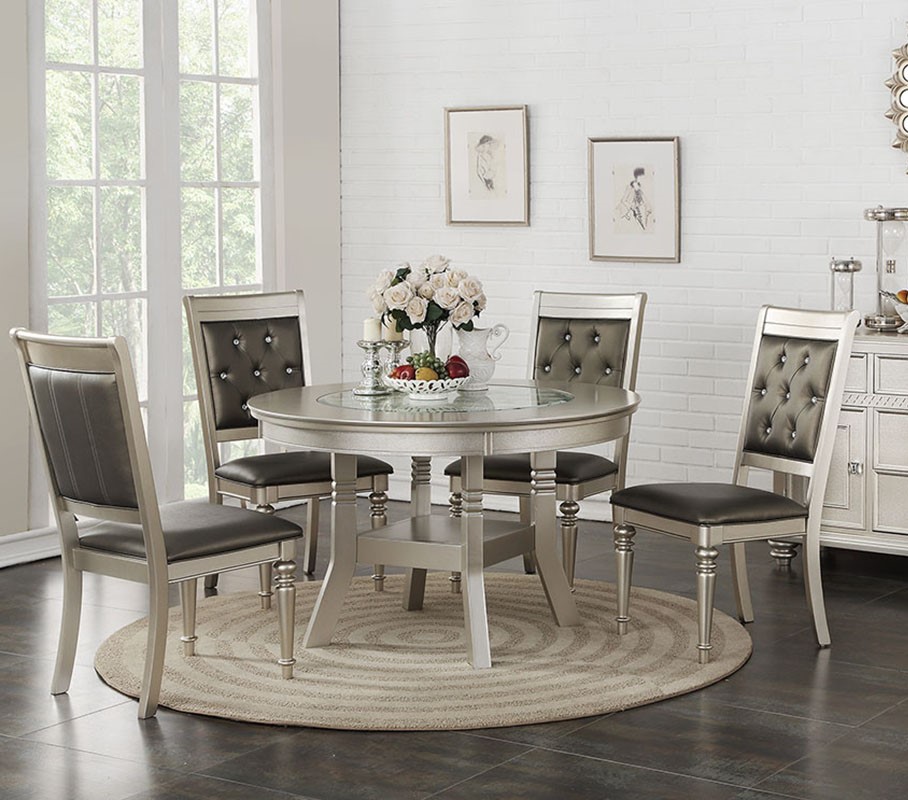 Poundex Silver Round Storage 5pc Dining Room Set