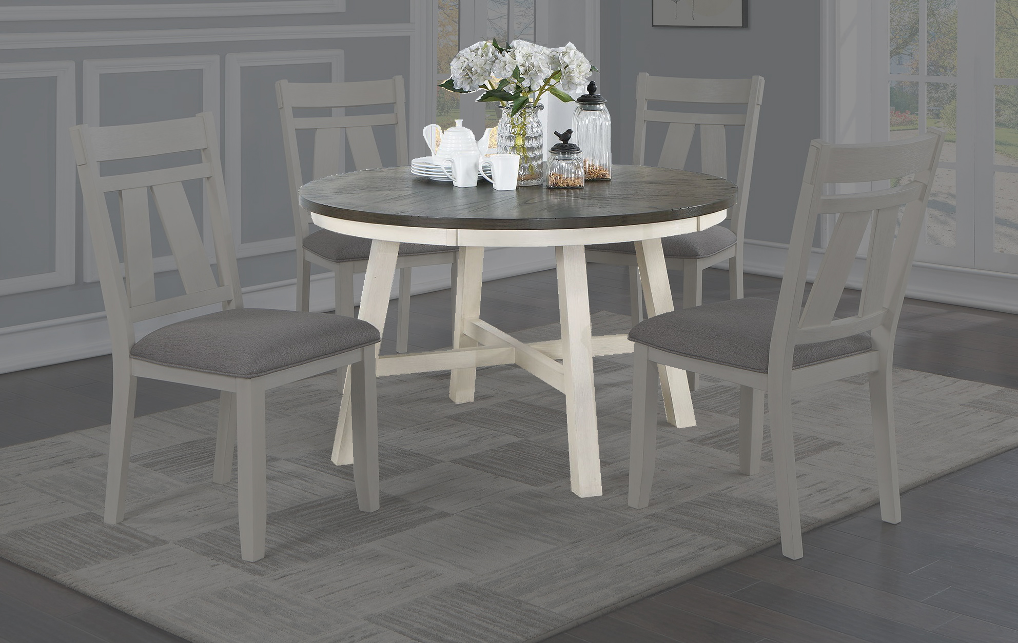 Poundex White Grey Round Dining Table