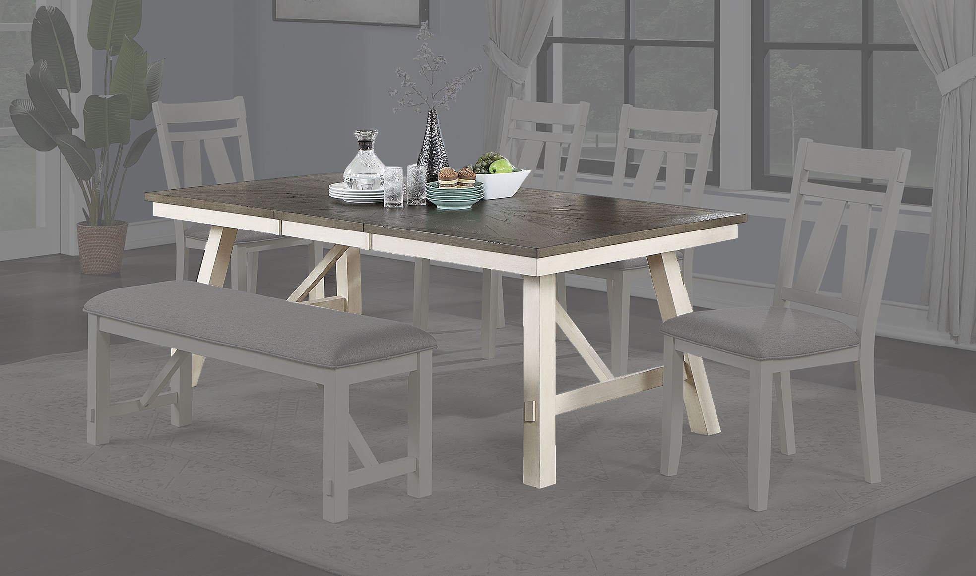 Poundex White Grey Rectangle Dining Table