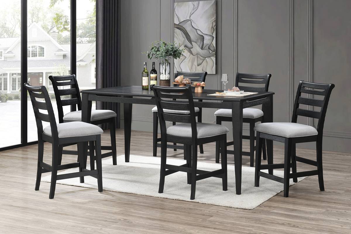 Poundex Black 7pc Counter Height Set
