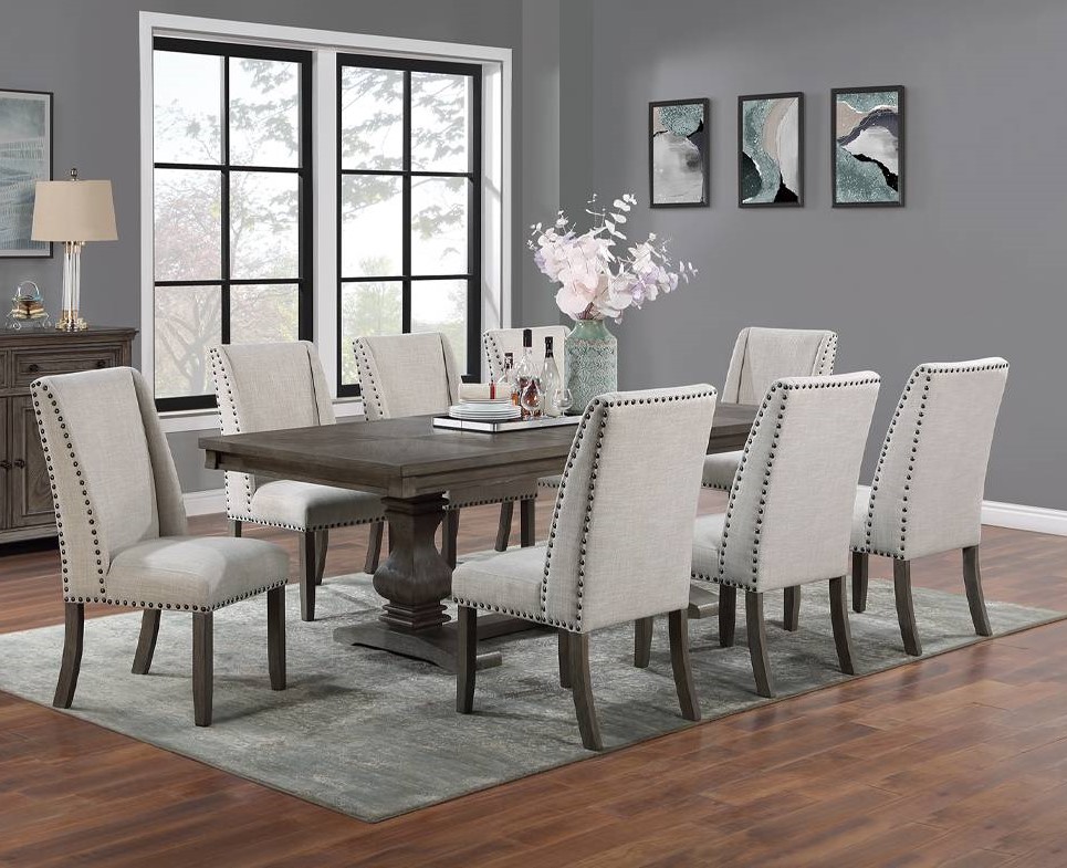 Poundex Oak Extension 9pc Dining Room Set