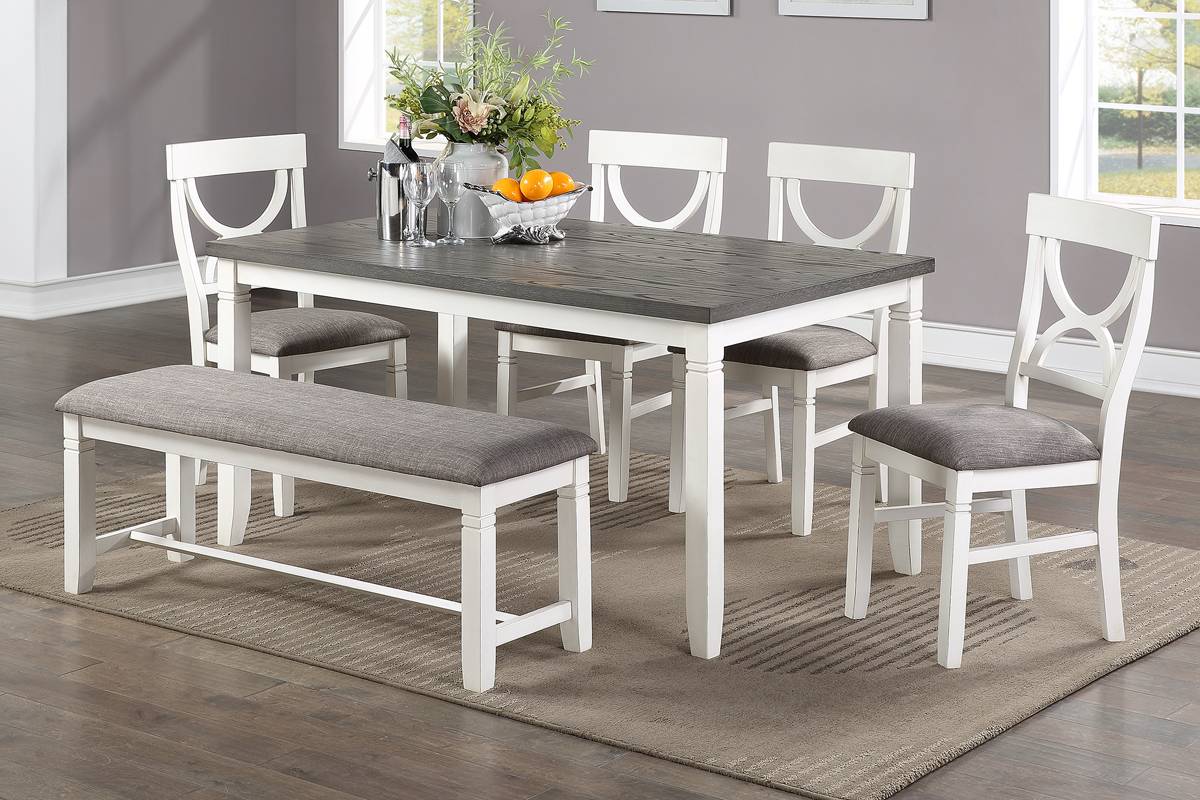 Poundex Grey White 6pc Dining Room Set