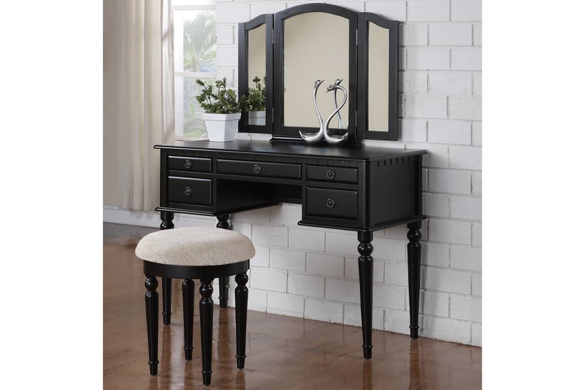 Poundex Traditional Black Vanity Set