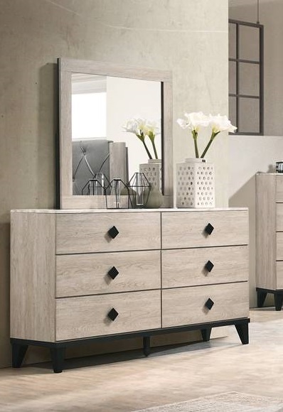 Poundex Foil Cream Dresser And Mirror