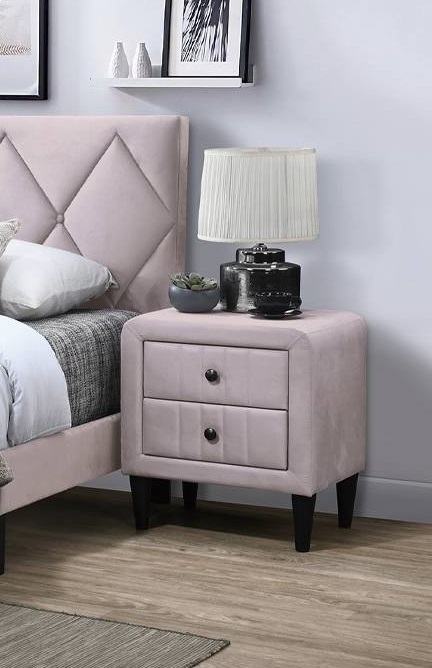 Poundex Light Pink Velvet Night Stand