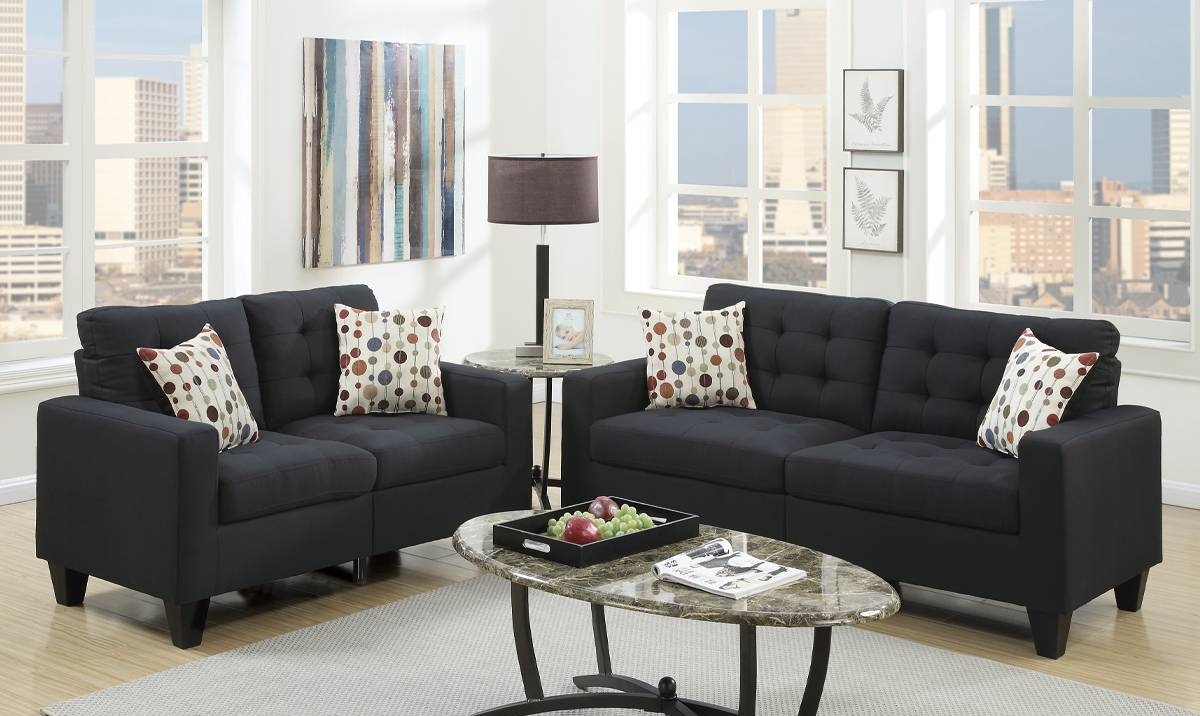 Poundex Black Espresso Sofa and Loveseat Set