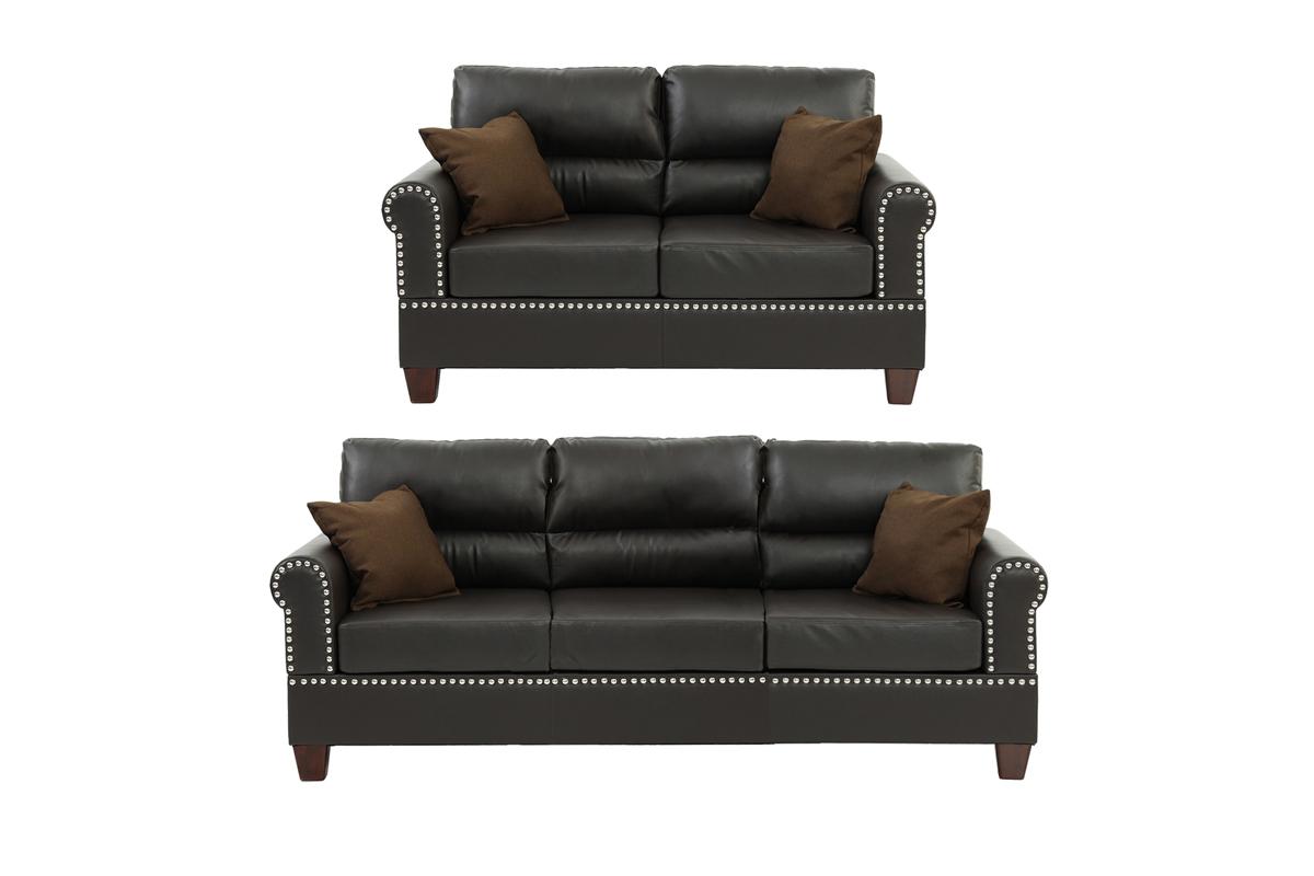 Poundex Espresso Bonded Leather Dark Coffee Sofa and Loveseat Set