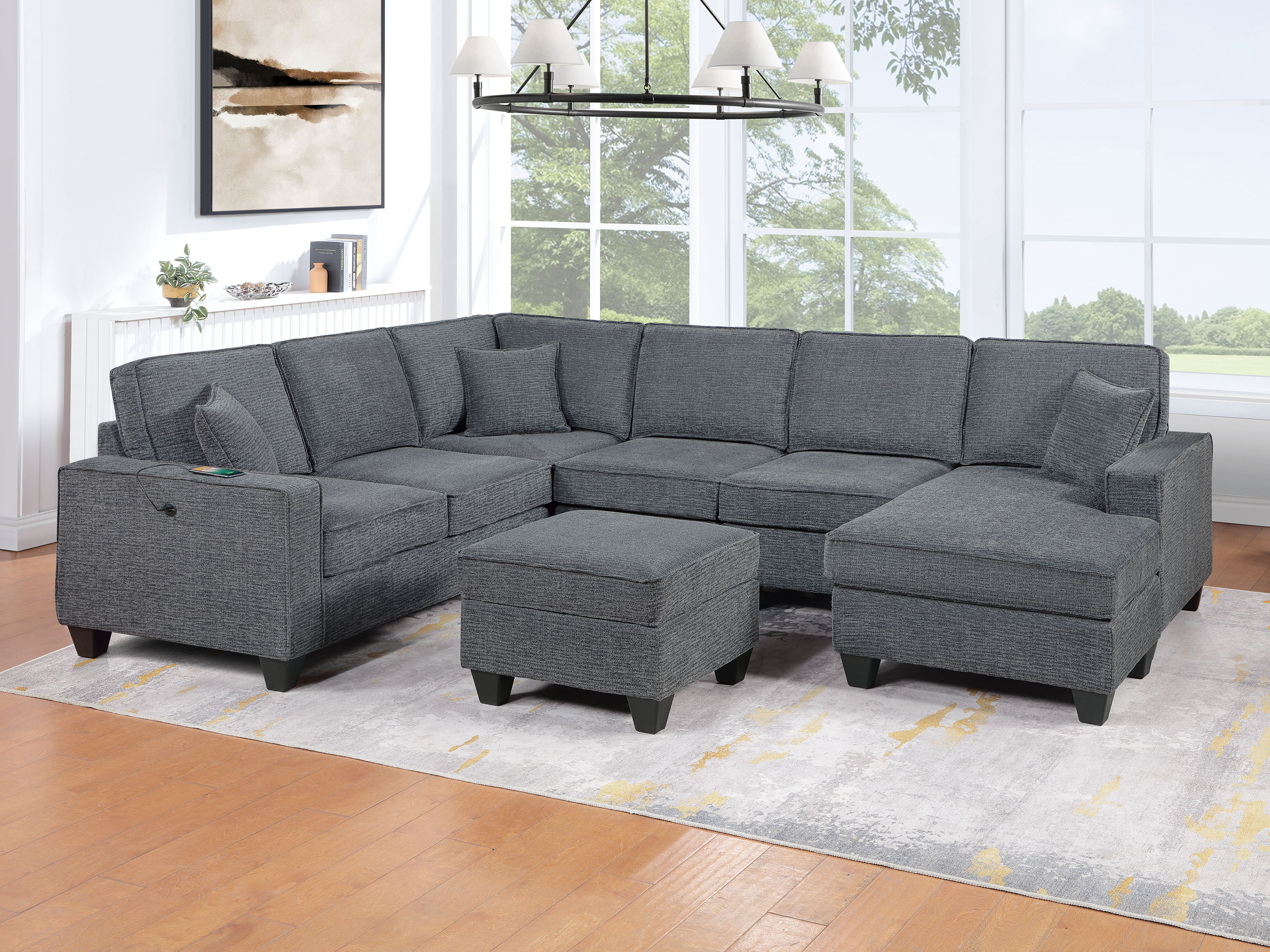 Poundex Slate Gray 5pc Sectional Sofa