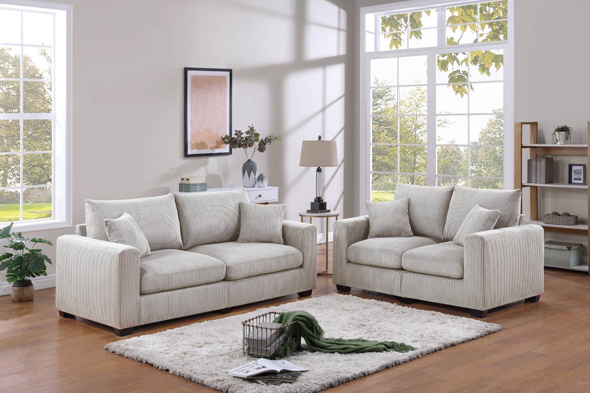 Poundex Ivory Sofa and Loveseat Set