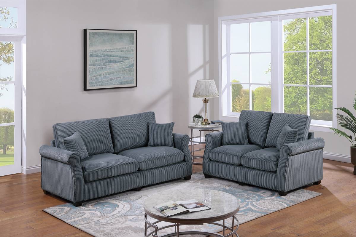 Poundex Dark Gray Sofa and Loveseat Set