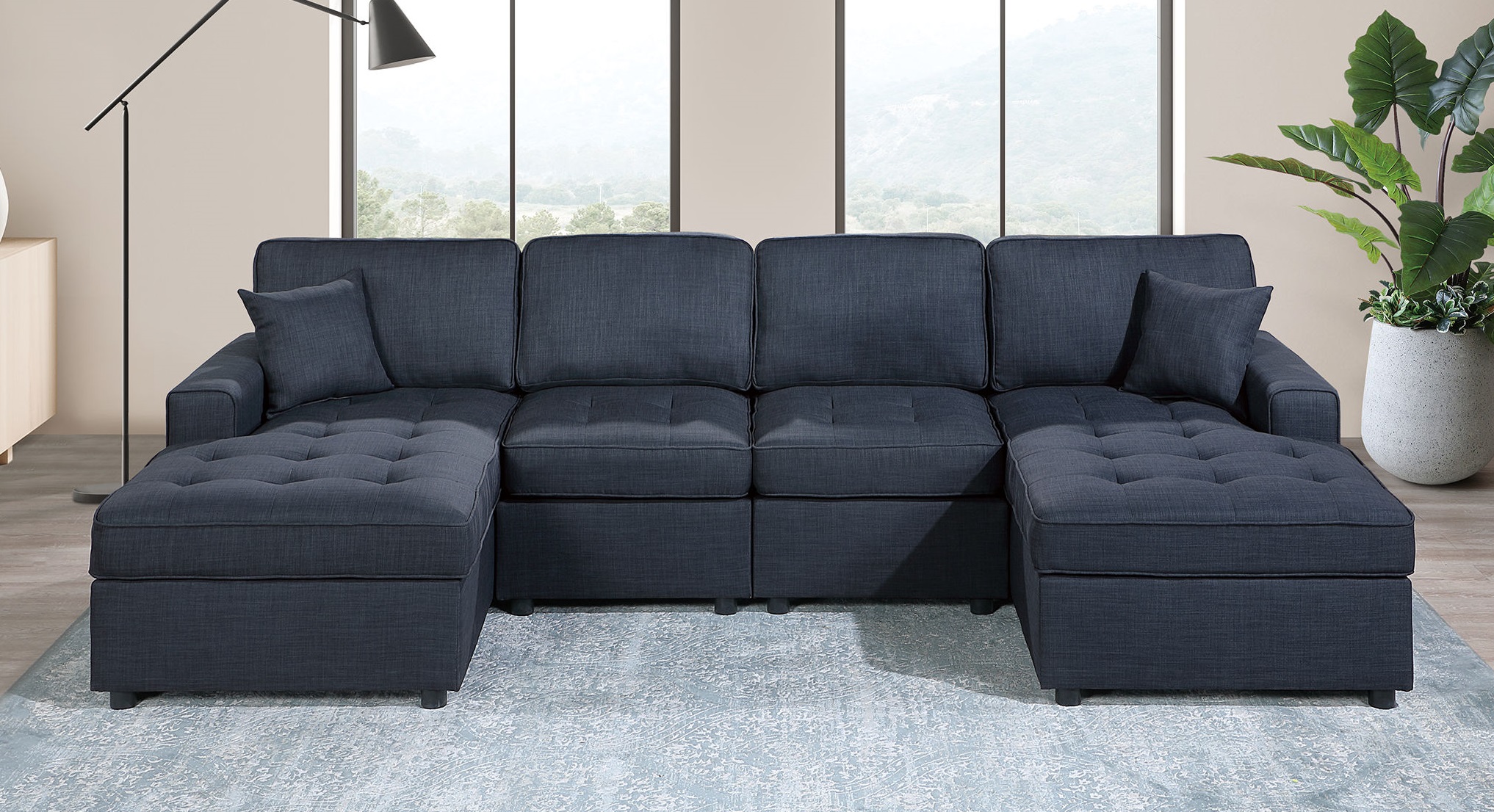 Poundex Dark Blue Dorris 3pc Sectional