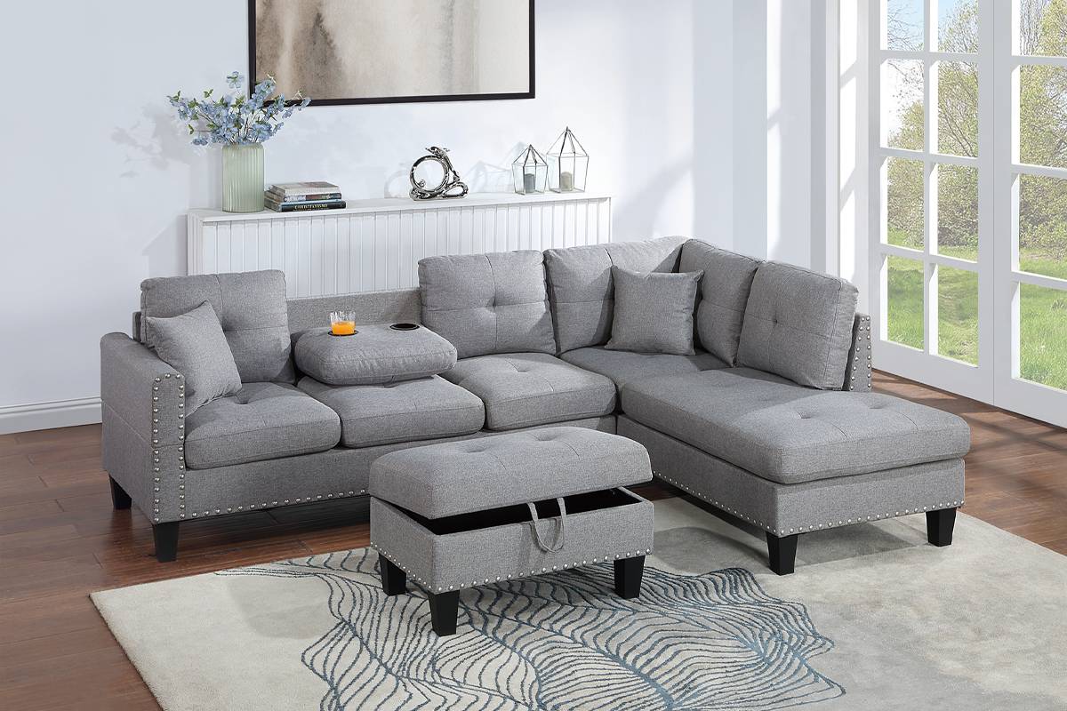 Poundex Taupe Gray 3pc Sectional