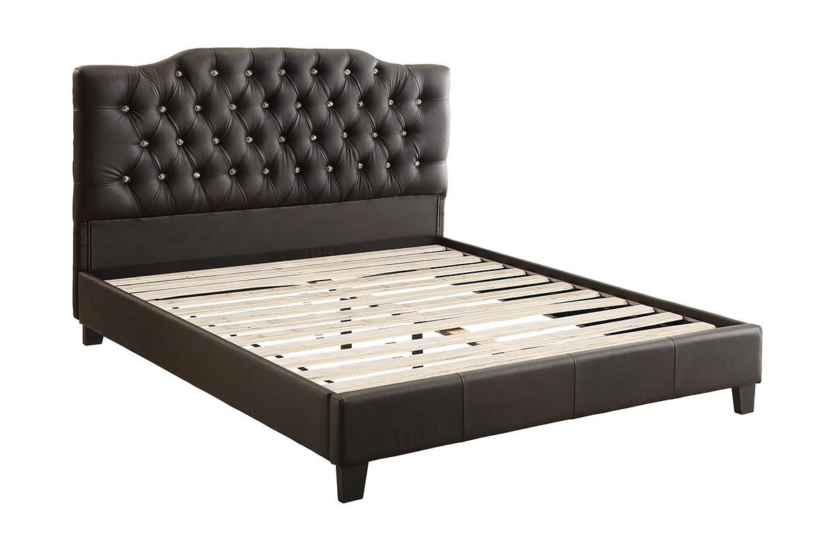 Poundex Black Espresso Queen Bed with Tufted Headboard