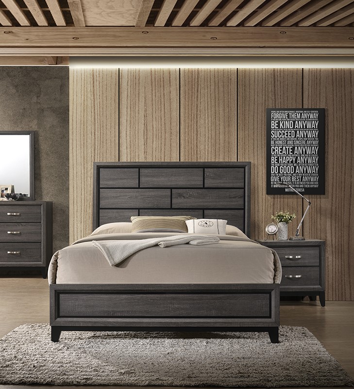 Poundex Foil Grey 2pc Bedroom Set With King Panel Bed
