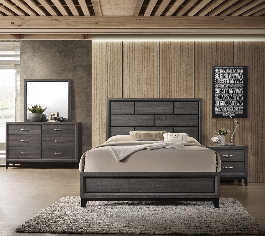 Poundex Foil Grey 4pc Bedroom Set With King Panel Bed