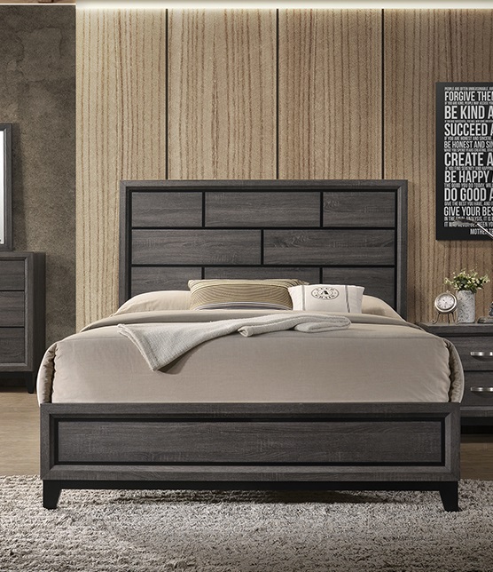 Poundex Foil Grey King Panel Bed
