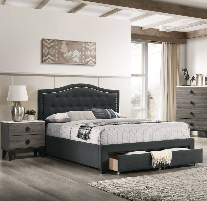 Poundex Charcoal Foil Grey 2pc Kids Bedroom Set With Full Drawer Bed