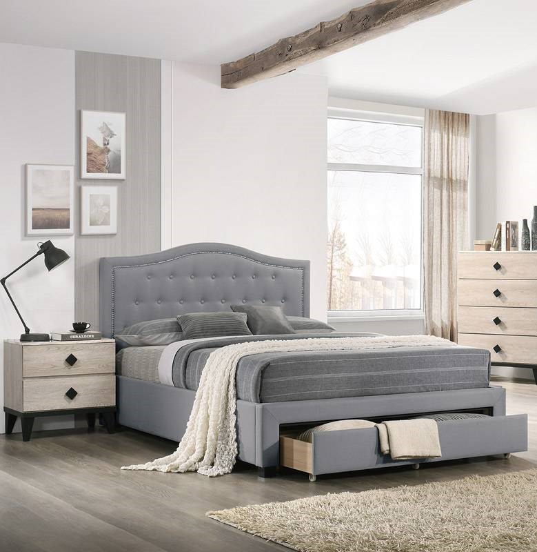 Poundex Light Grey Cream 2pc Kids Bedroom Set With Full Drawer Bed