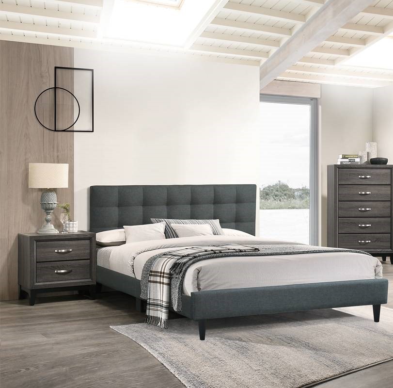 Poundex Charcoal Foil Grey 4pc Bedroom Set With Cal King Bed