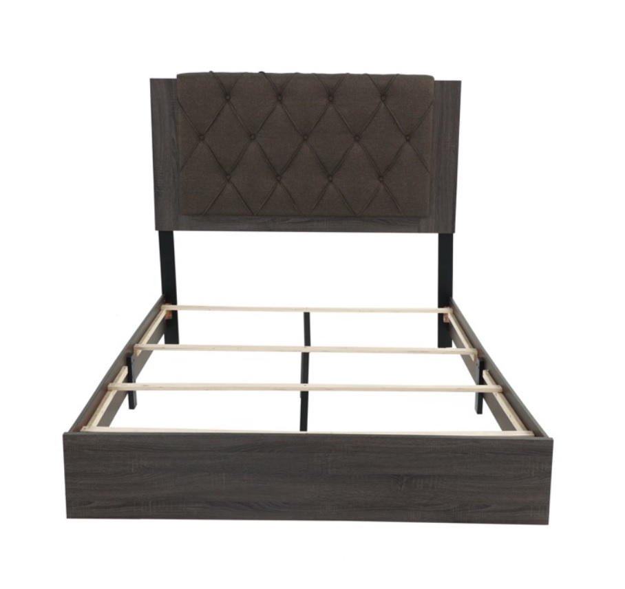 Poundex Foil Grey Fabric Queen Bed
