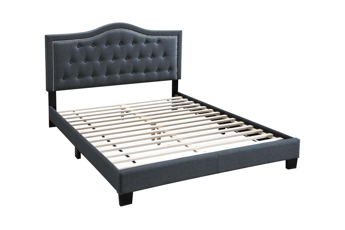 Poundex Charcoal Black Queen Tufted Bed