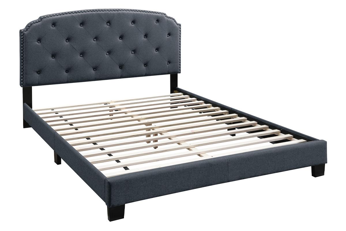 Poundex Charcoal Black Full Bed with Tufted Headboard