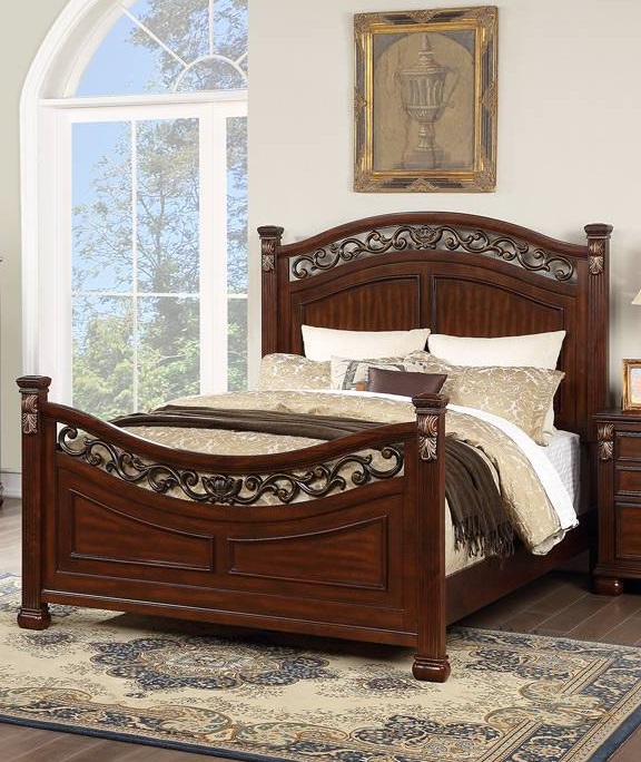 Poundex Traditional Dark Cherry Queen Bed