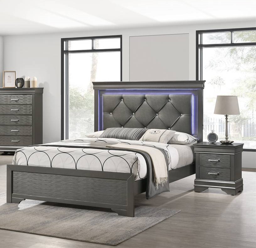 Poundex Dark Gray Tufted 2pc Bedroom Set With Queen Bed