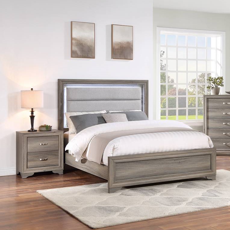 Poundex Light Brown Espresso 2pc Bedroom Set King Bed