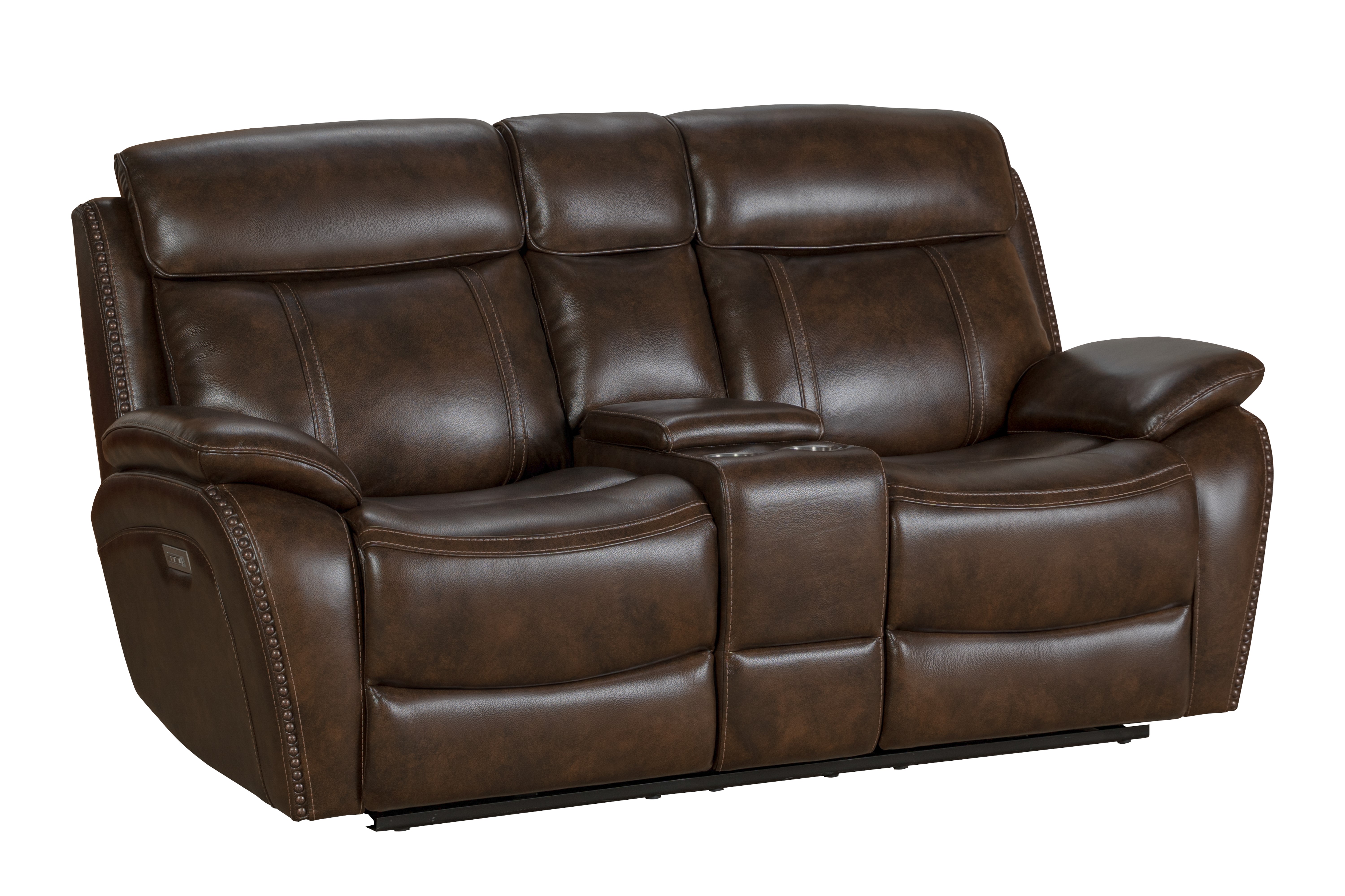 Barcalounger Sandover Tri Tone Chocolate Power Reclining Console Loveseat