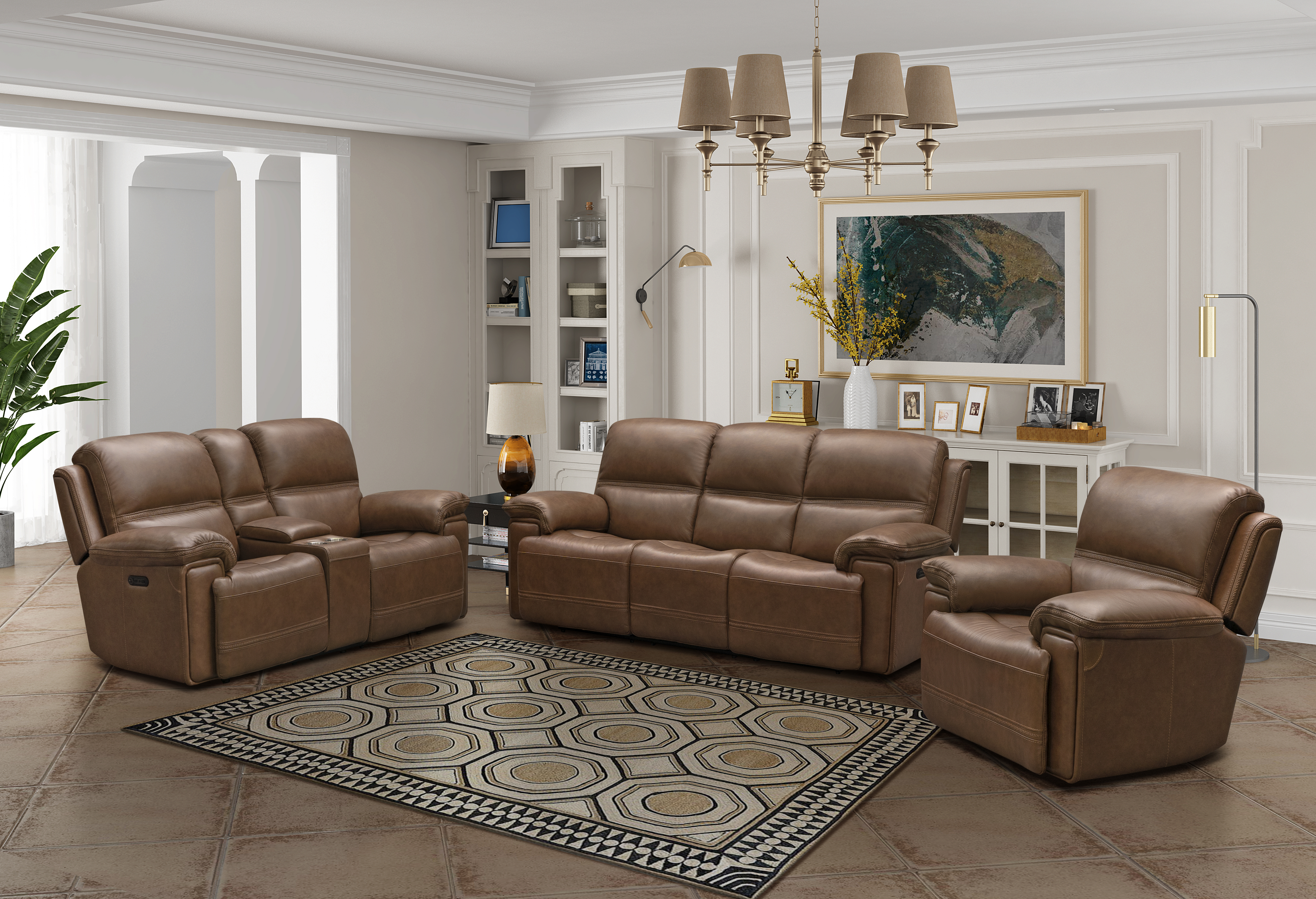 Barcalounger Sedrick Spence Caramel Power Reclining 3pc Living Room Set