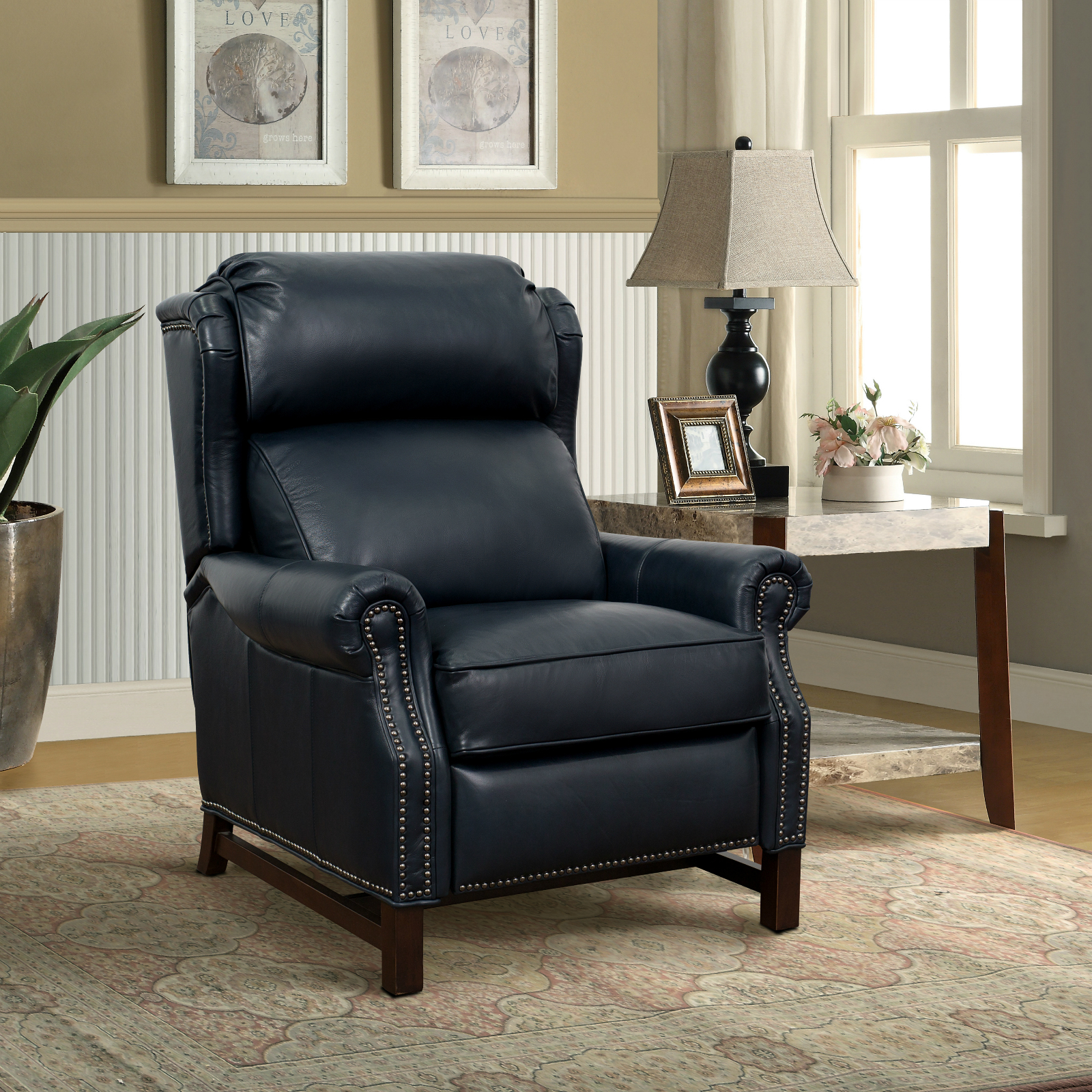 Barcalounger Thornfield Shoreham Blue Push Thru The Arms Recliner