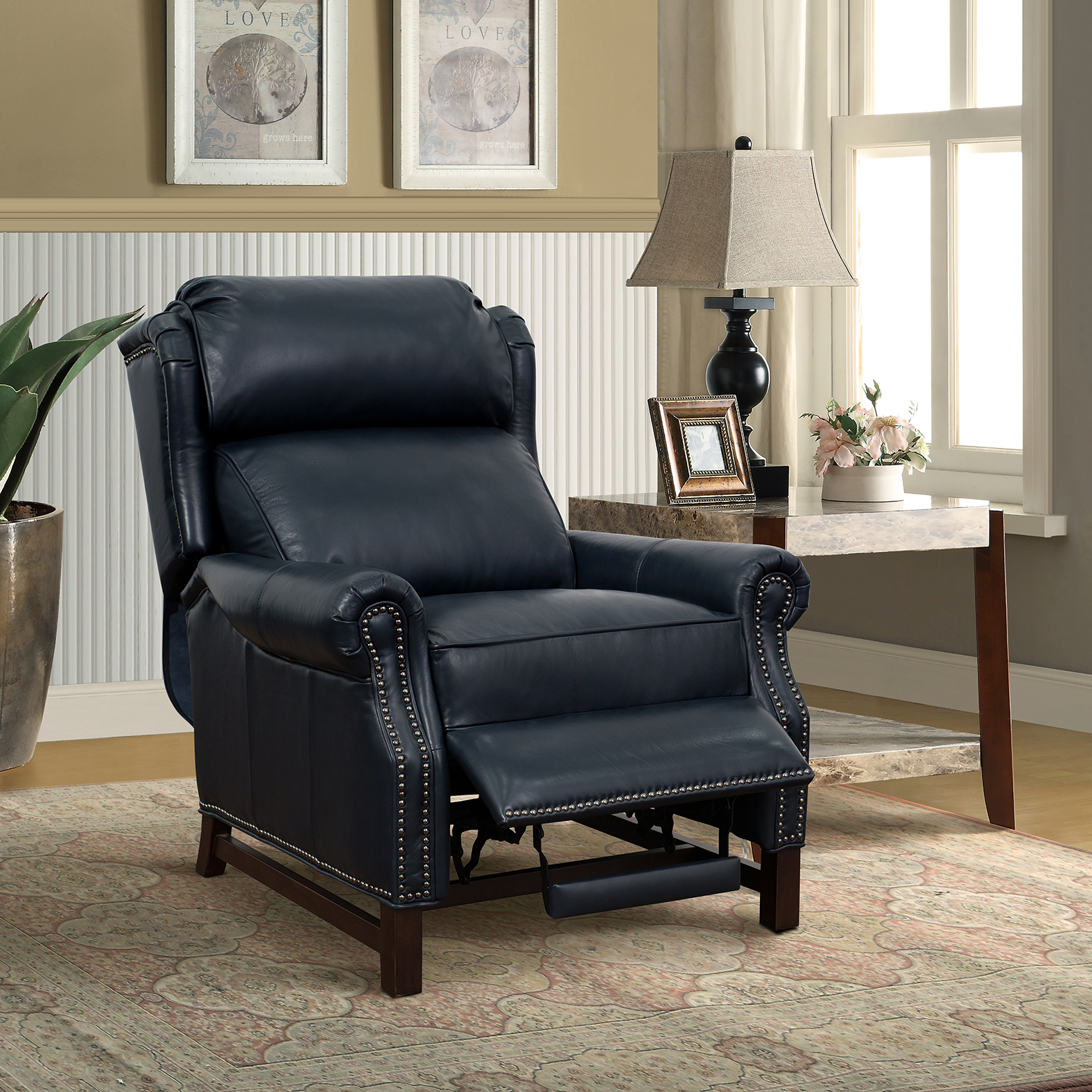 Barcalounger Thornfield Shoreham Blue Push Thru The Arms Recliner