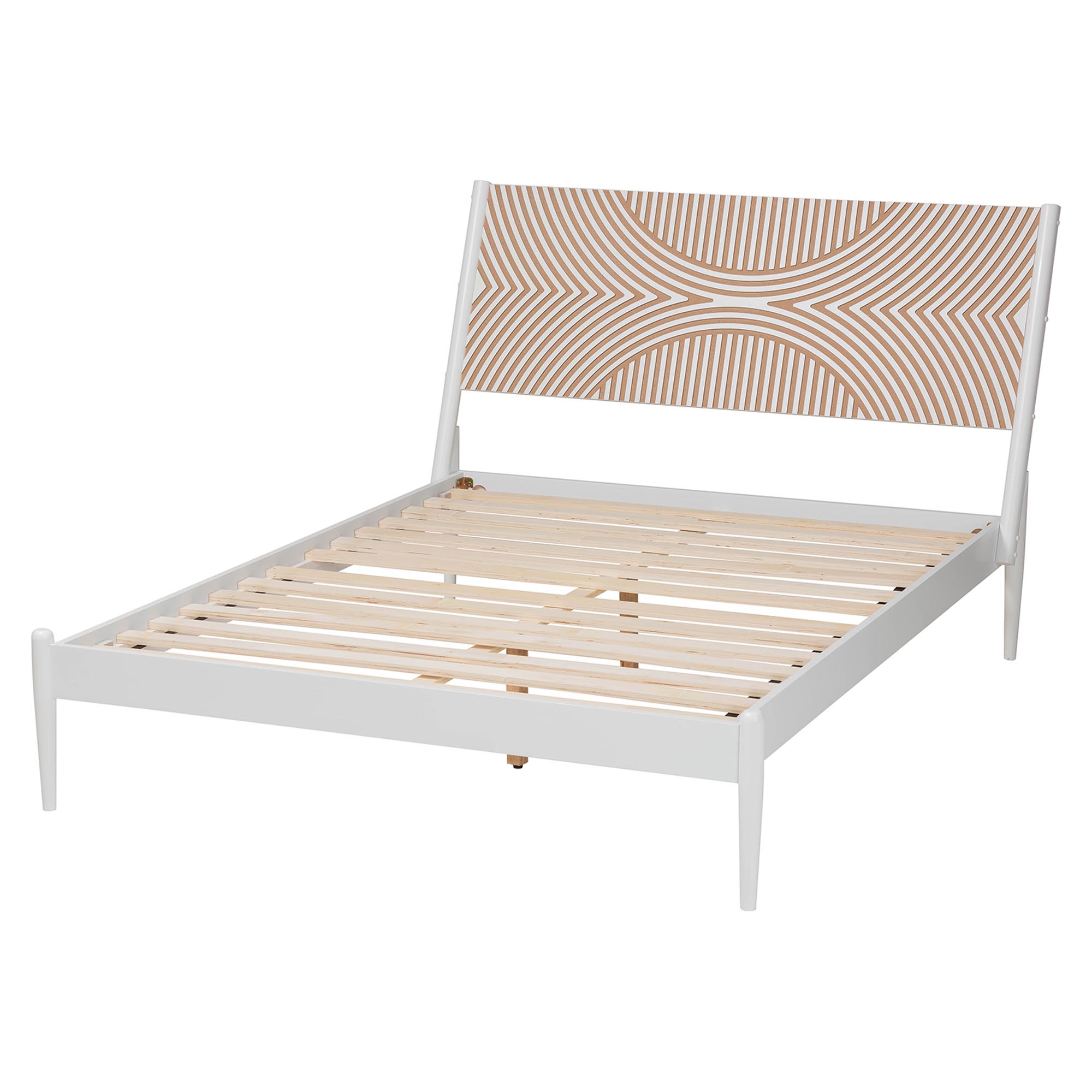 Baxton Studio Louetta White Natural Brown Queen Platform Bed With Headboard