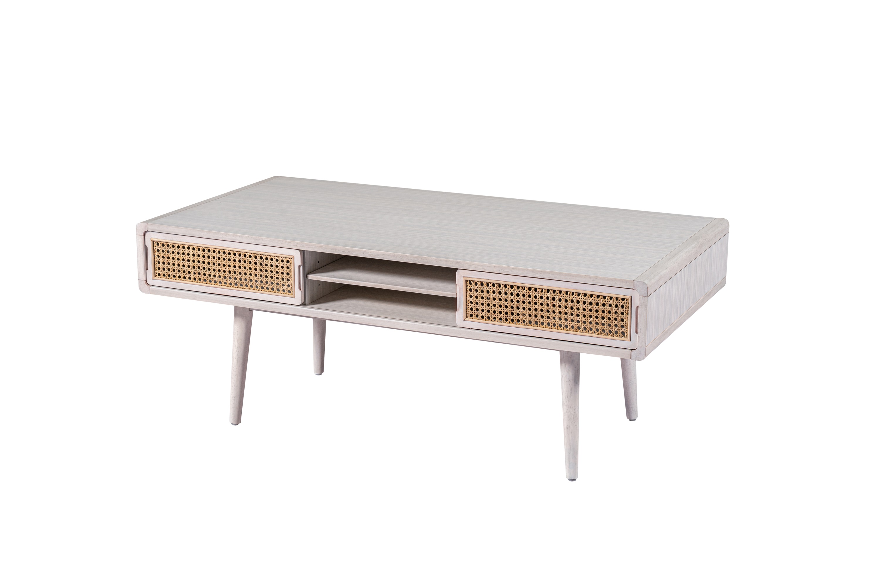 Boraam Cambria White Wash Natural Cane Coffee Table