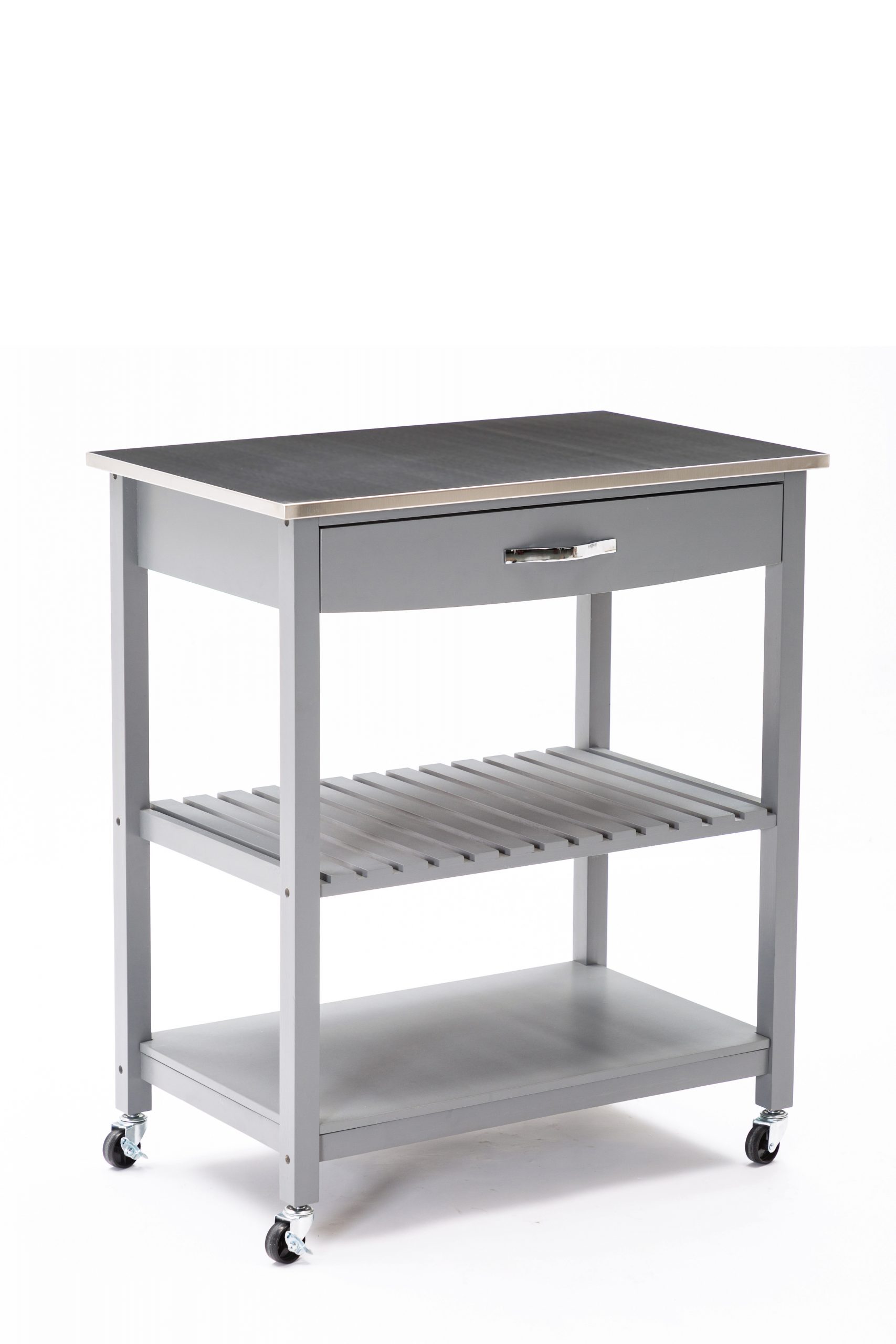 Boraam Holland Gray Kitchen Cart With Stainless Steel Top