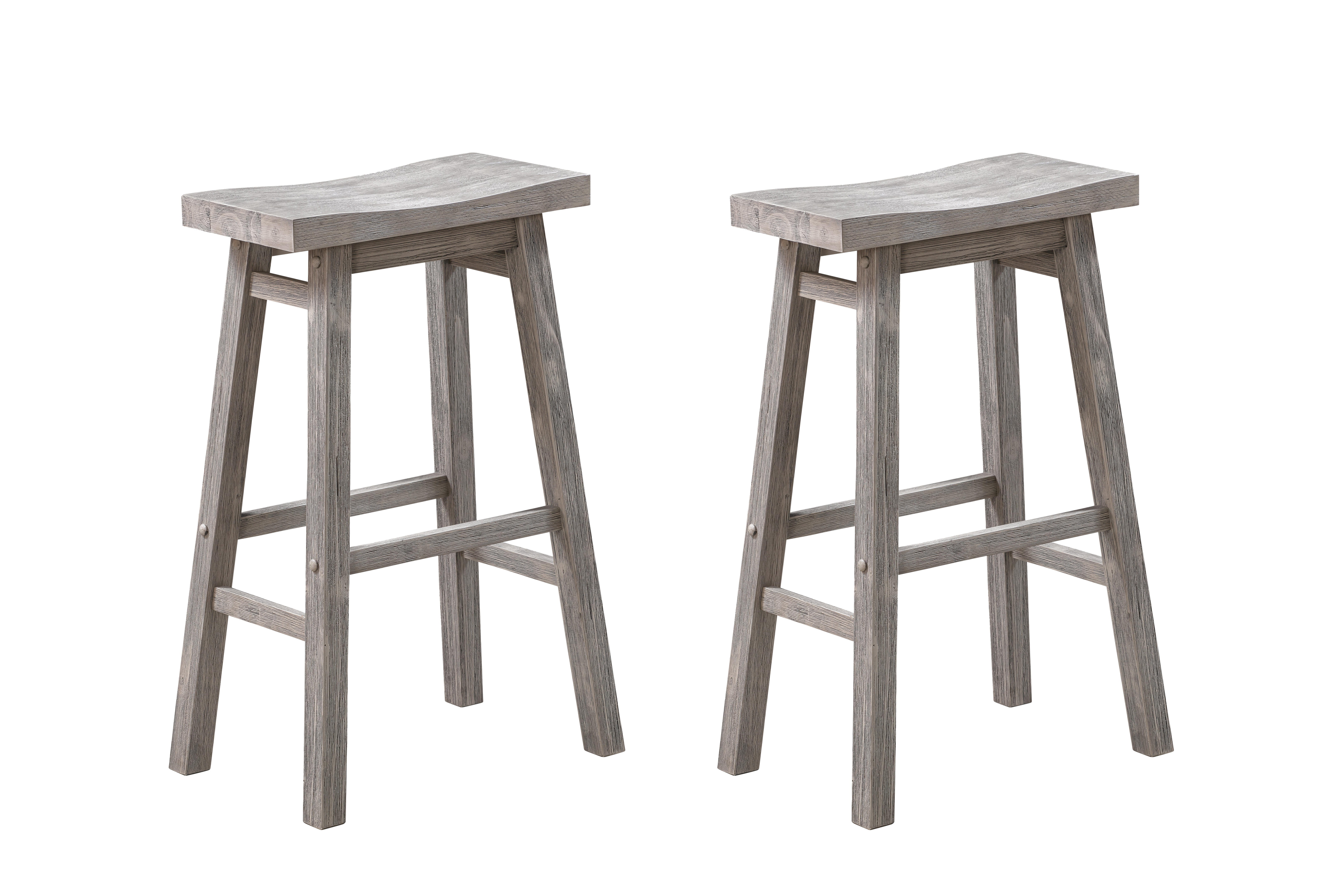 2 Boraam Sonoma Storm Gray Wire Brush 29 Inch Backless Saddle Bar Stools