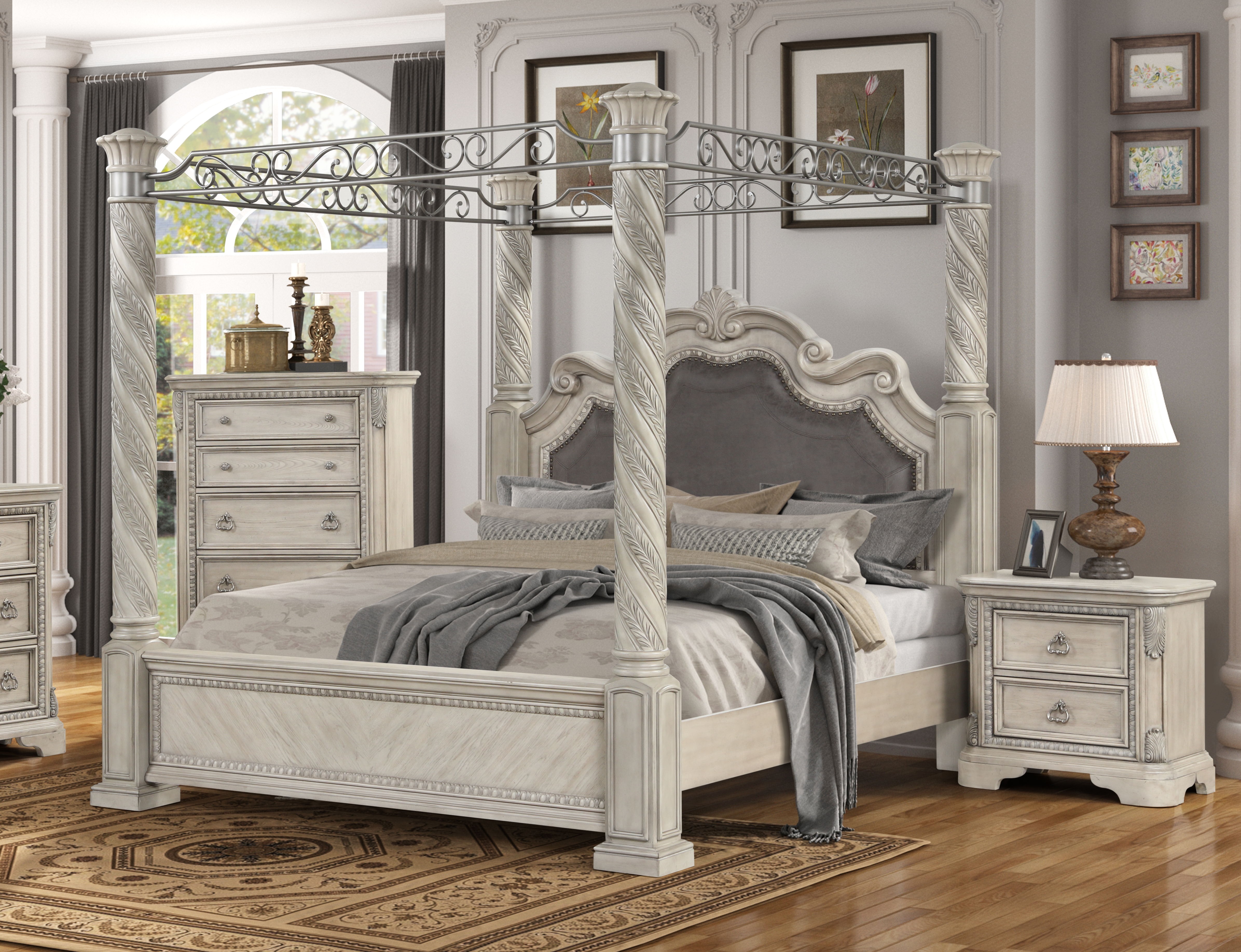 Bernold Living Coventry Light Gray 2pc Bedroom Set with King Canopy Bed