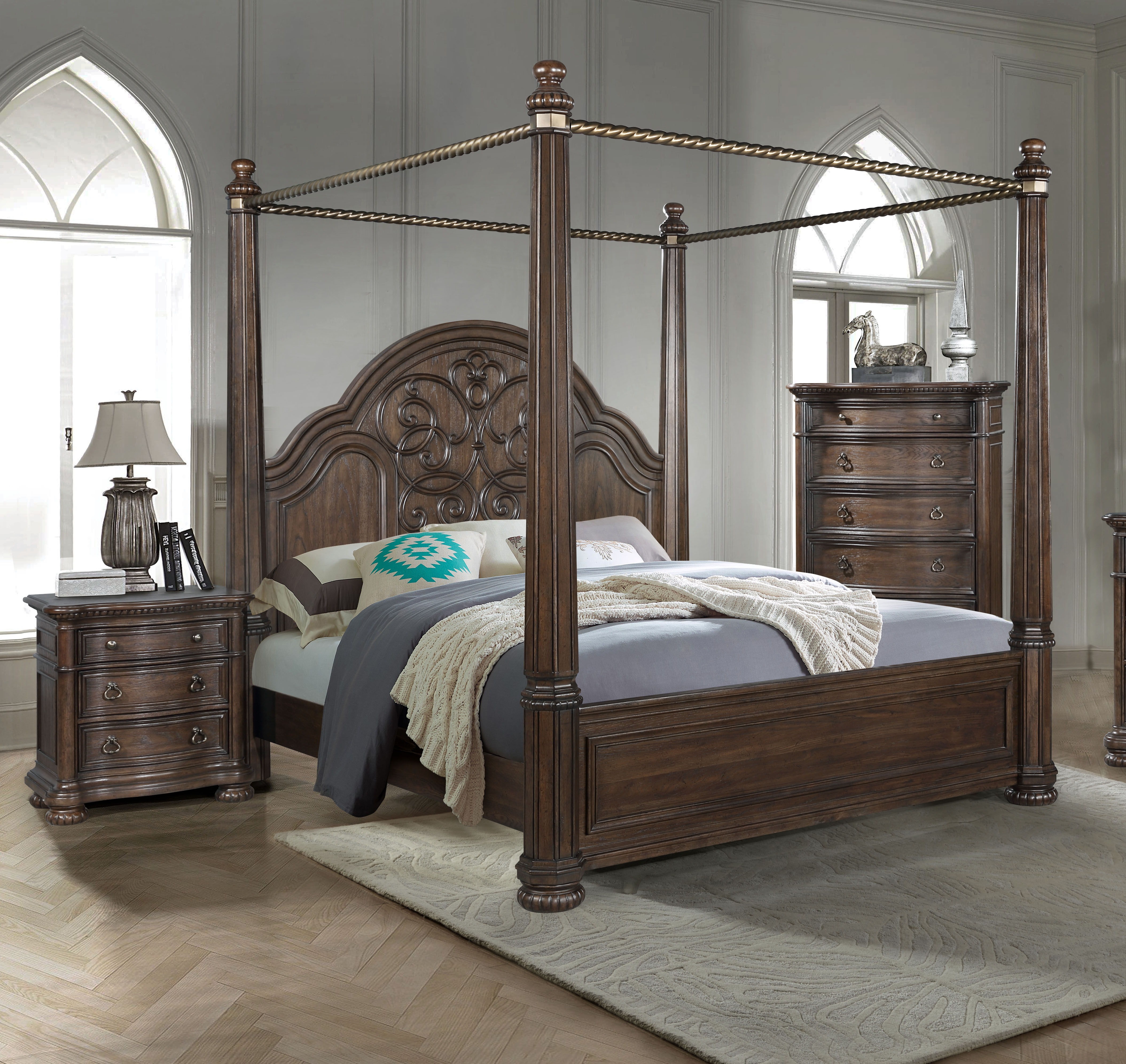 Bernold Living Tuscany Warm Mahogany 2pc Bedroom Set with Queen Canopy Bed