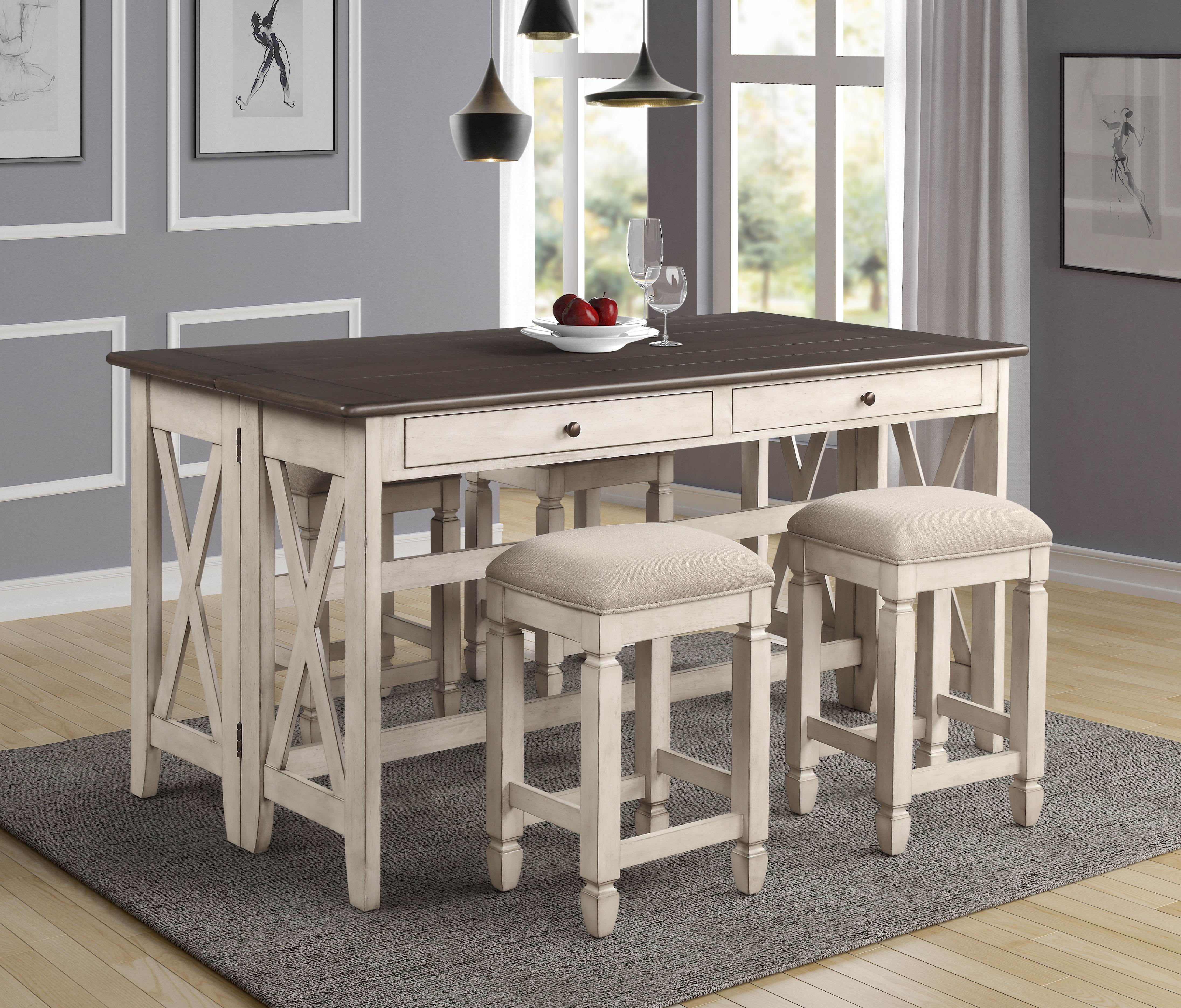 Bernold Living Waverly Cream Mahogany Drop Leaf 5pc Counter Height Set