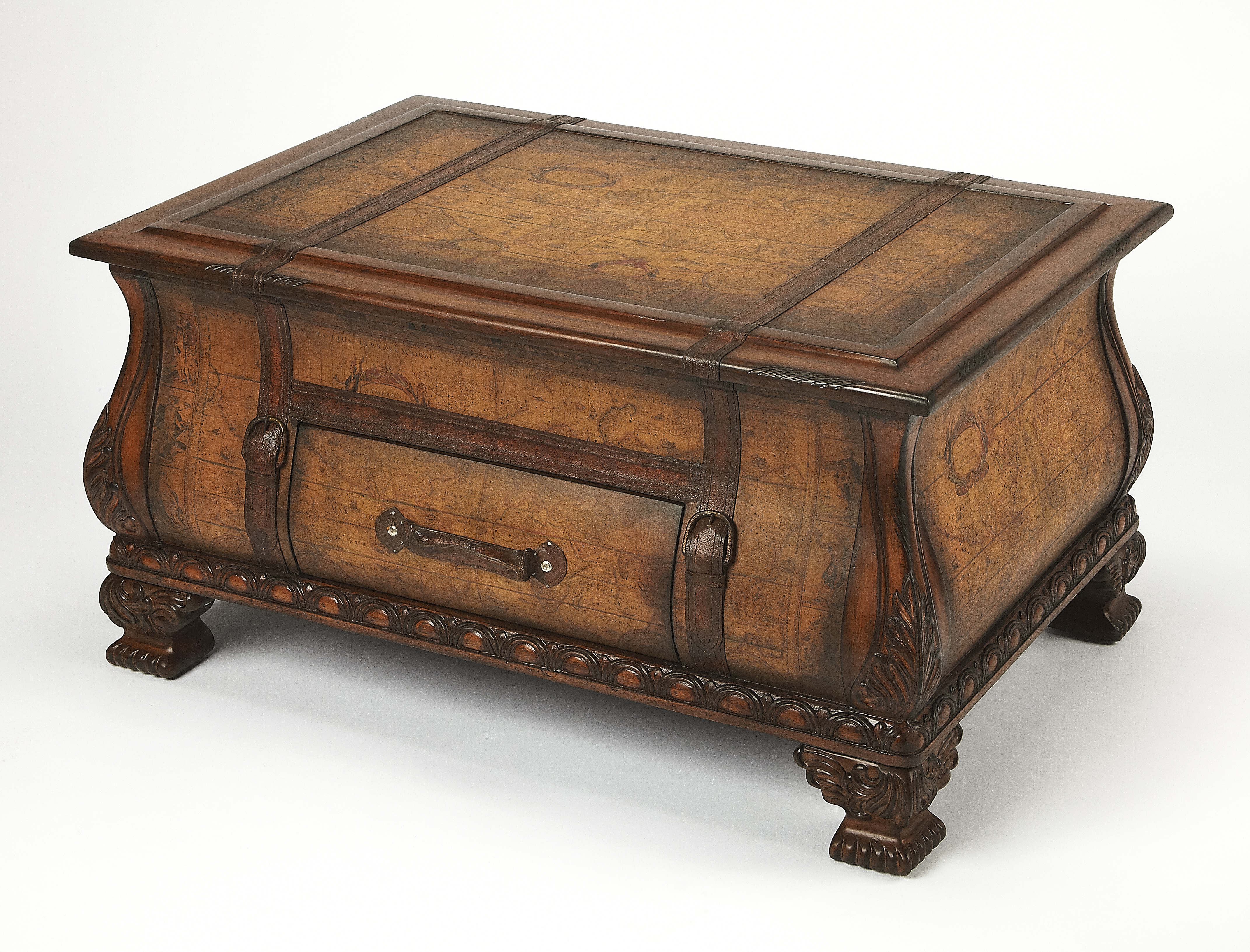 Butler Specialty Heritage Vasco Light Brown Old World Map Trunk Table