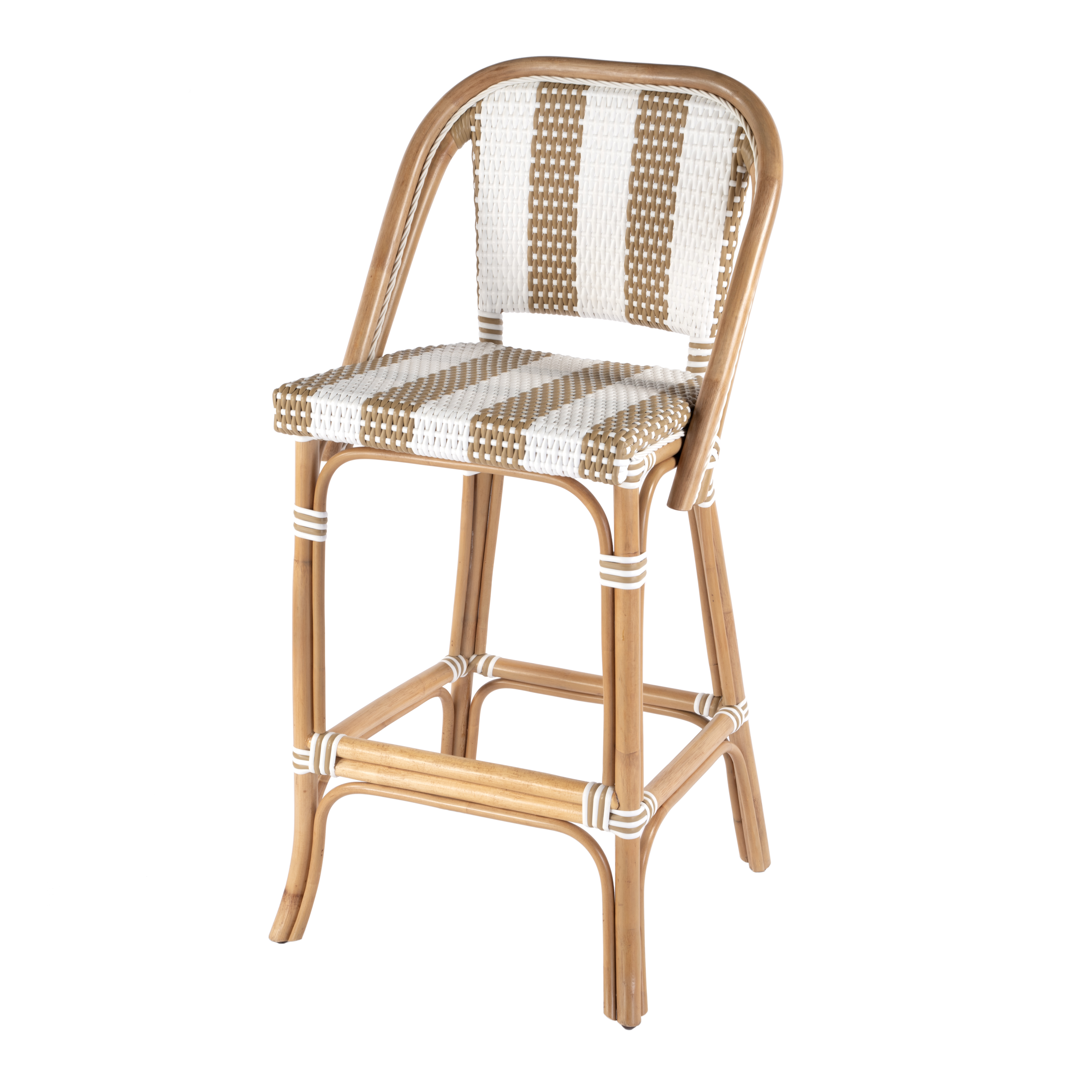 Butler Specialty Lila Beige White Bar Stool with Back and Footrest