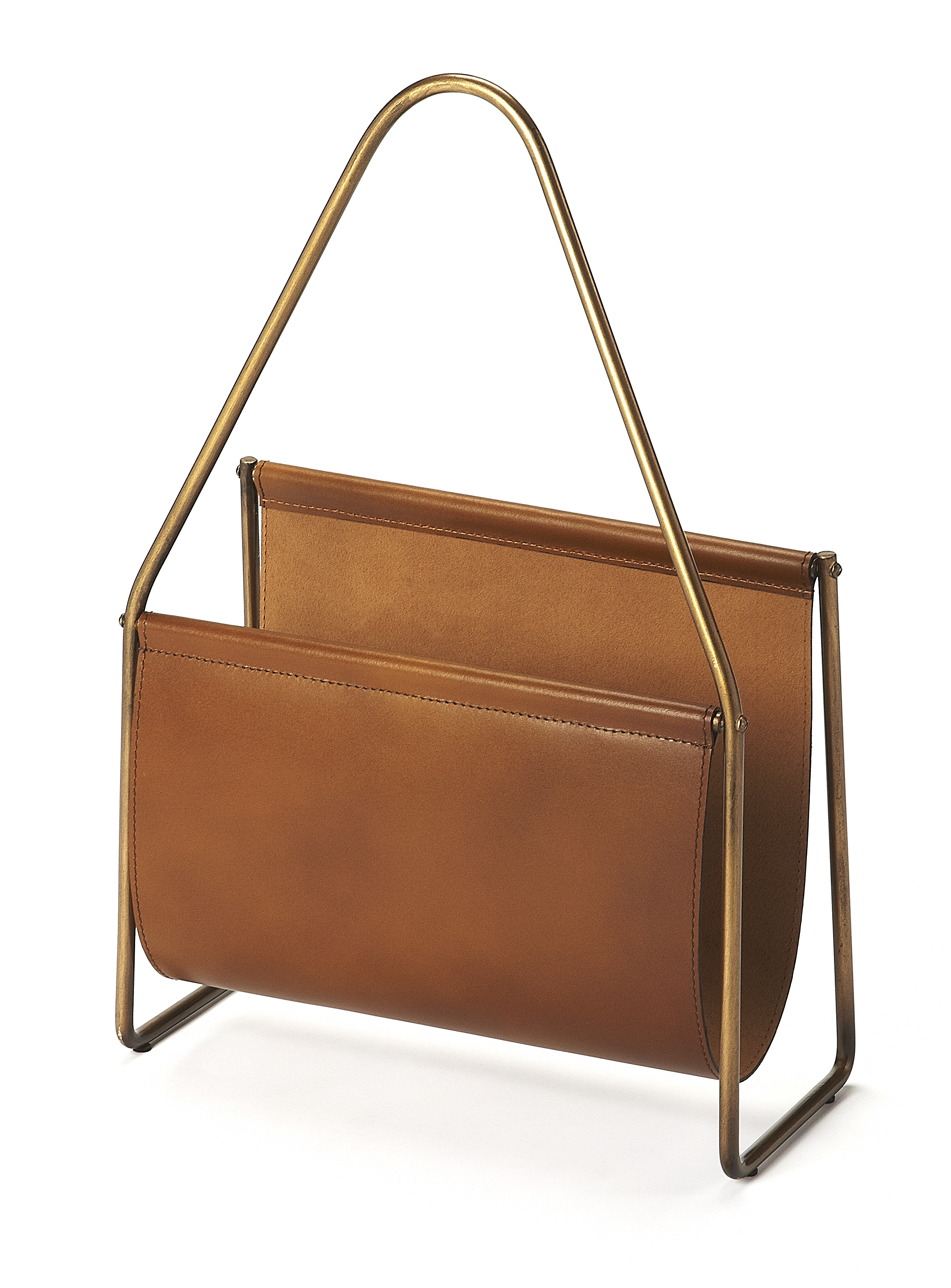 Butler Specialty Rupert Medium Brown Leather Magazine Basket