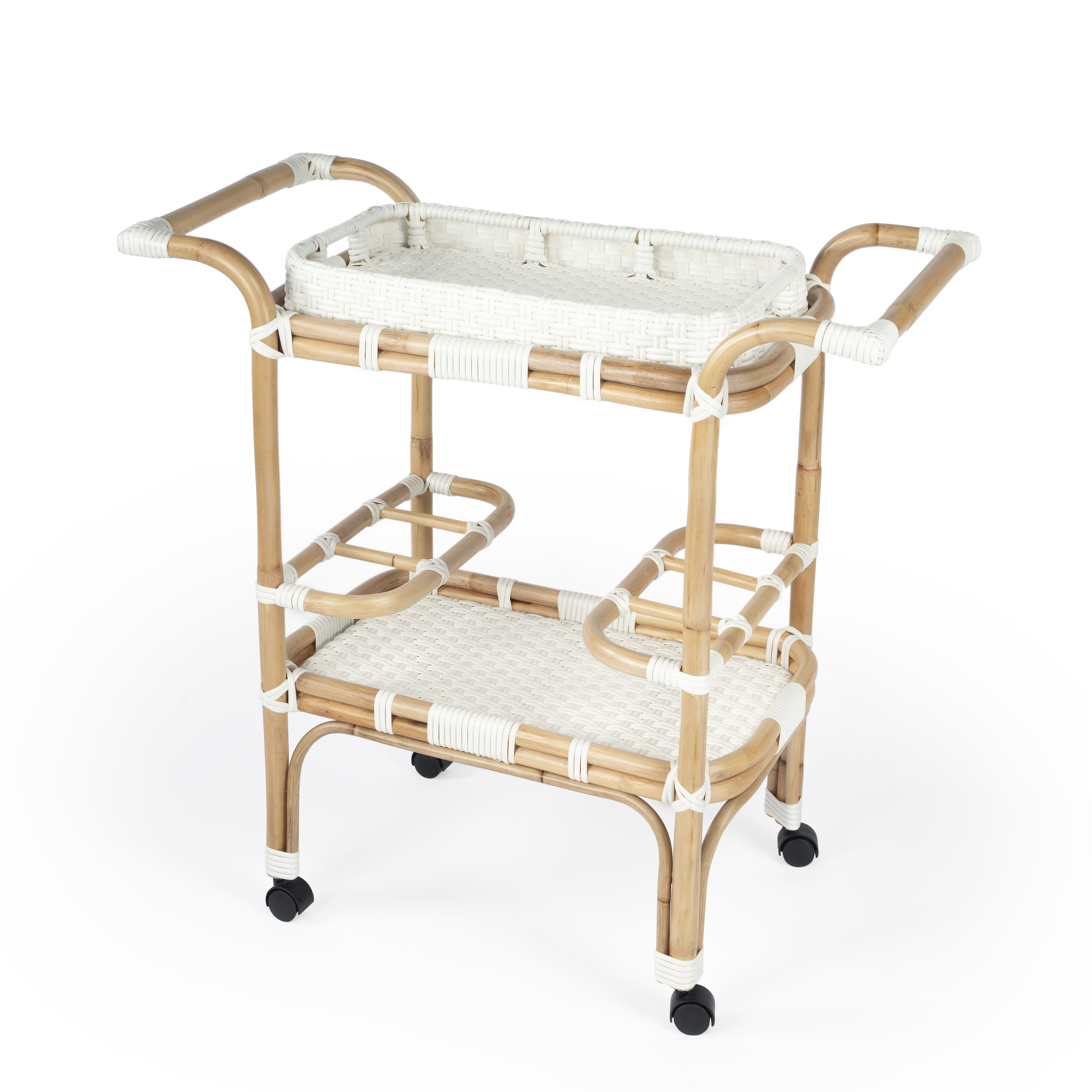 Butler Specialty Selena White Natural Rattan Bar Cart