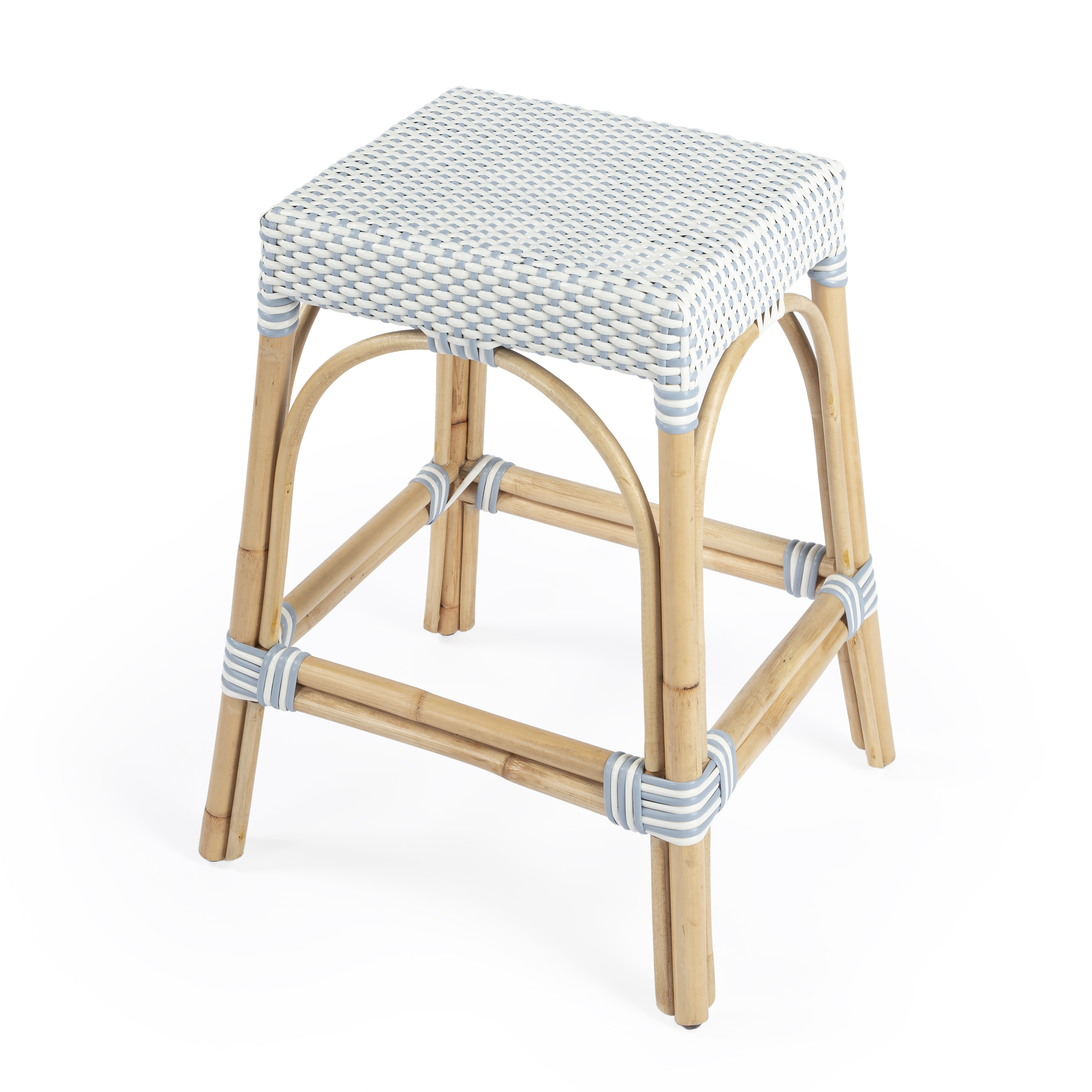 Butler Specialty Robias White Sky Blue Rattan 24.5 Inch Counter Height Stoo...