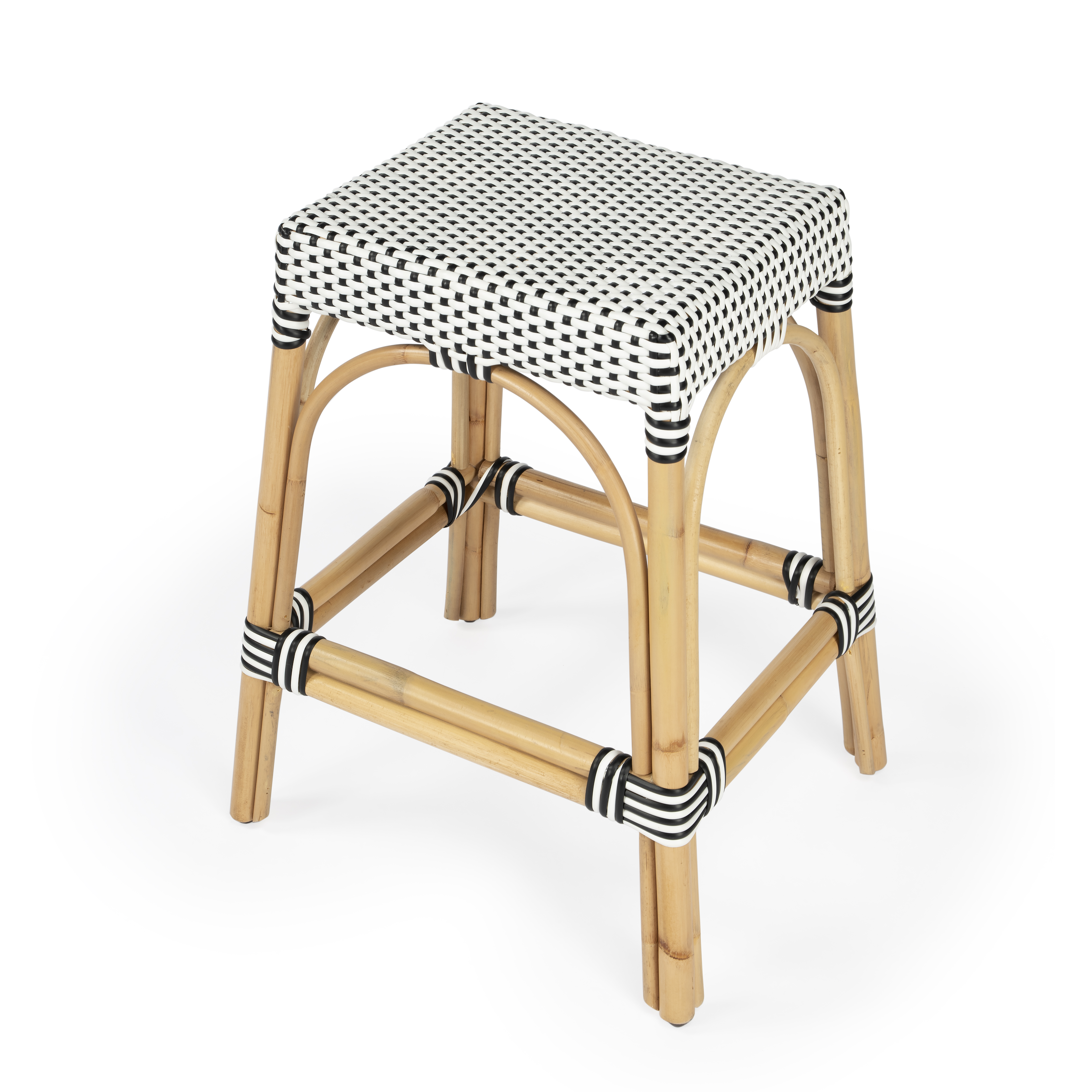 Butler Specialty Robias White Black Rattan 24.5 Inch Counter Height Stool