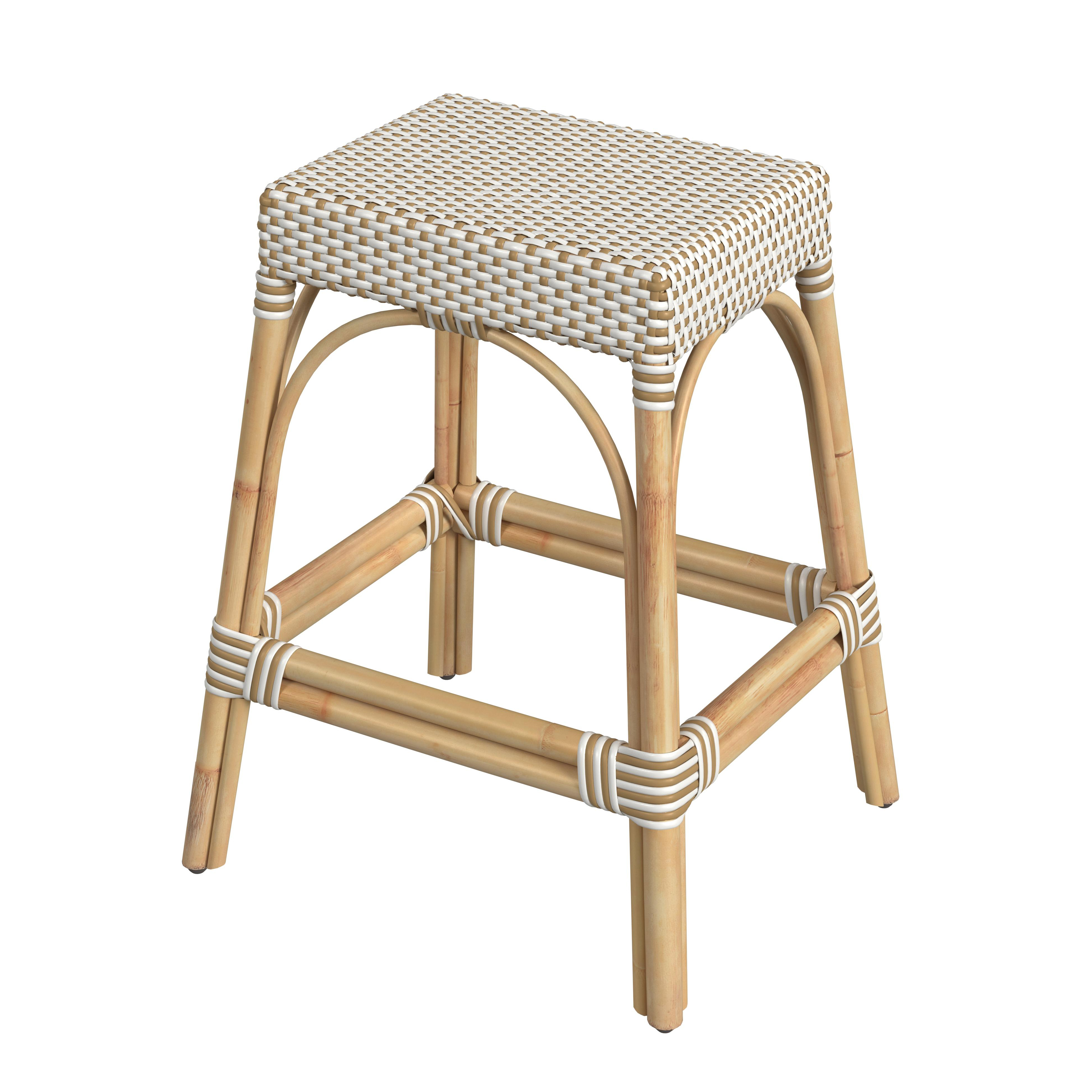 Butler Specialty Robias White and Tan Rattan 24.5 Inch Counter Stool