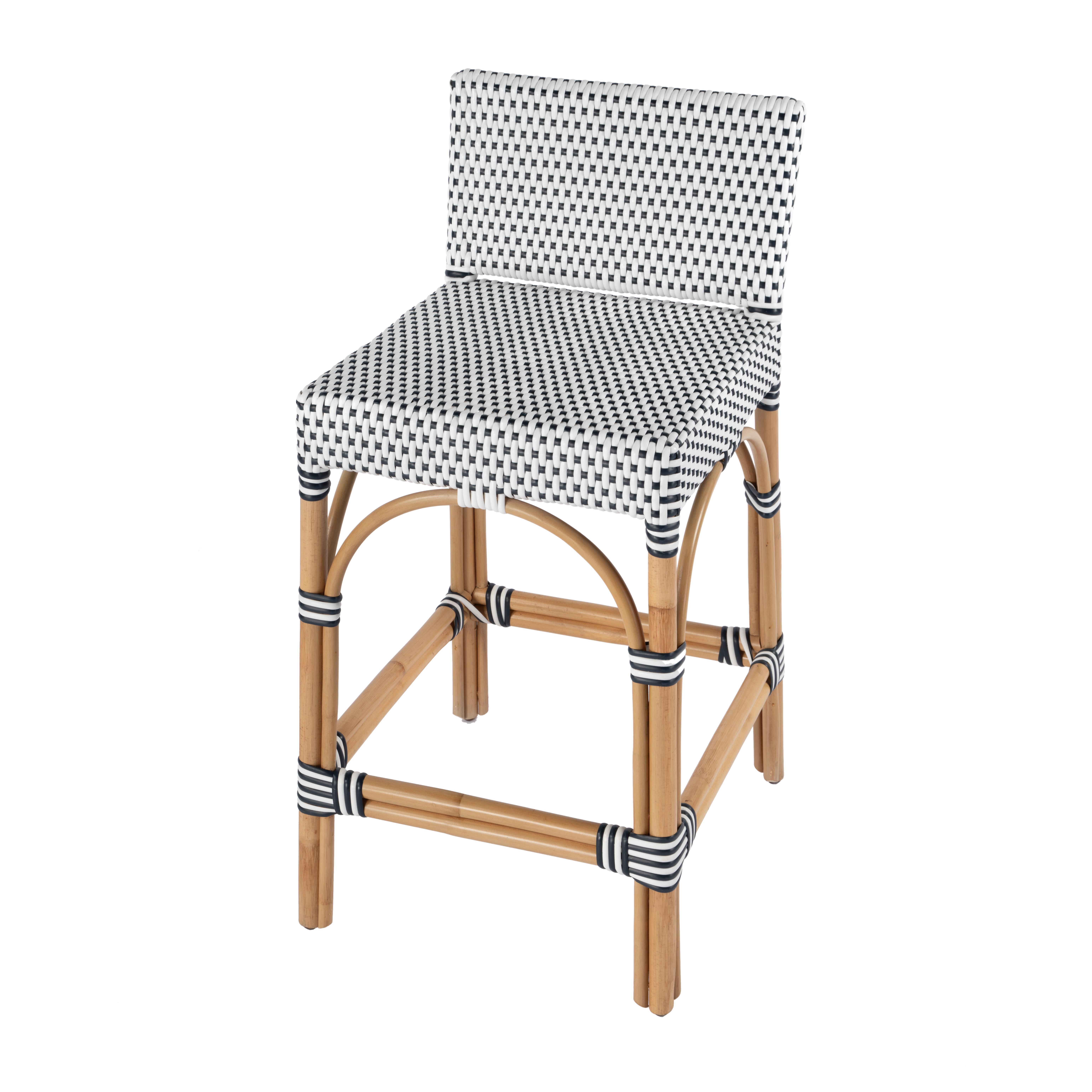 Butler Specialty Serienna White Navy Rectangular Rattan Low Back Counter St...